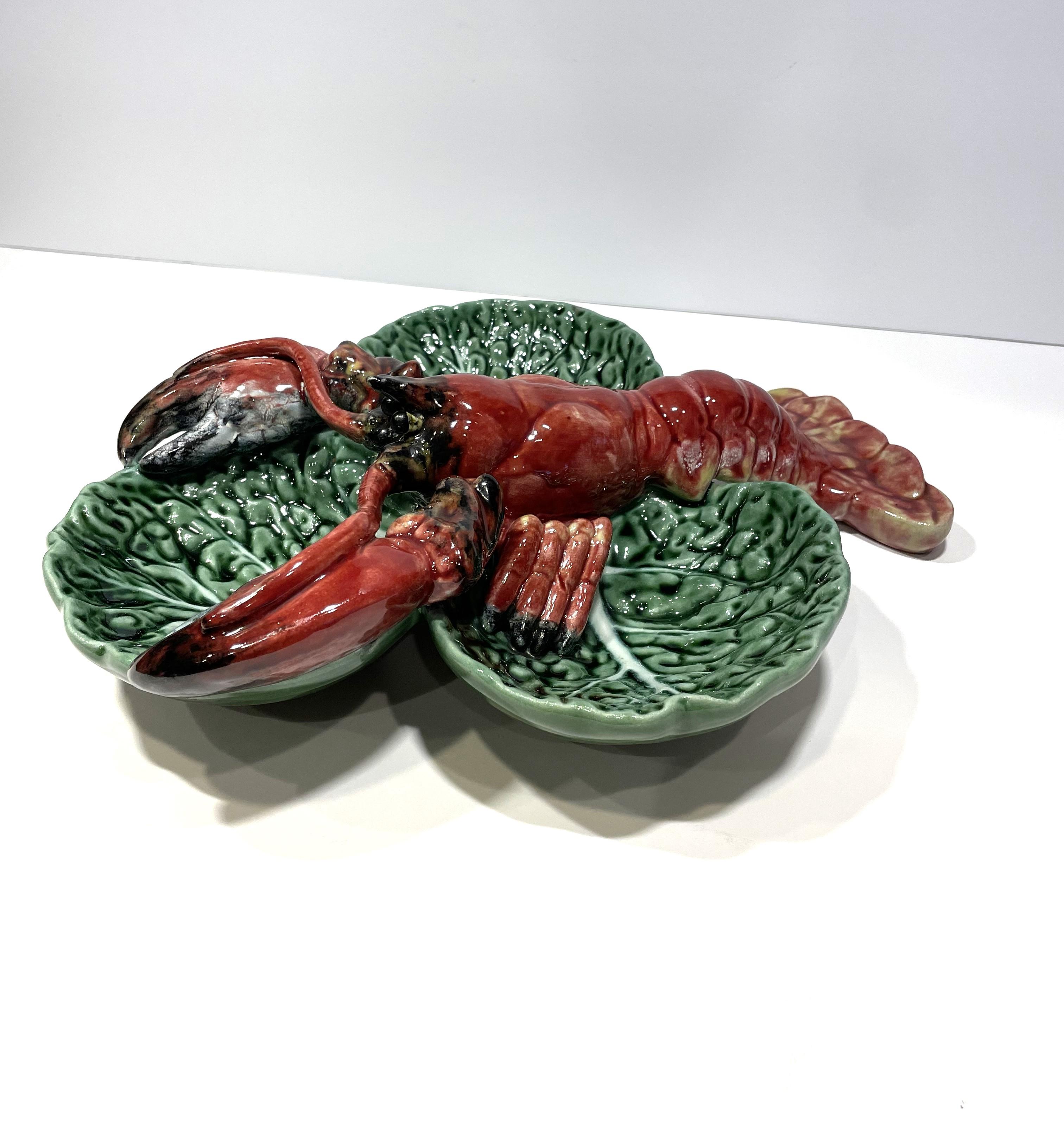 Plat de service à homard vintage en céramique peint à la main en vente 4