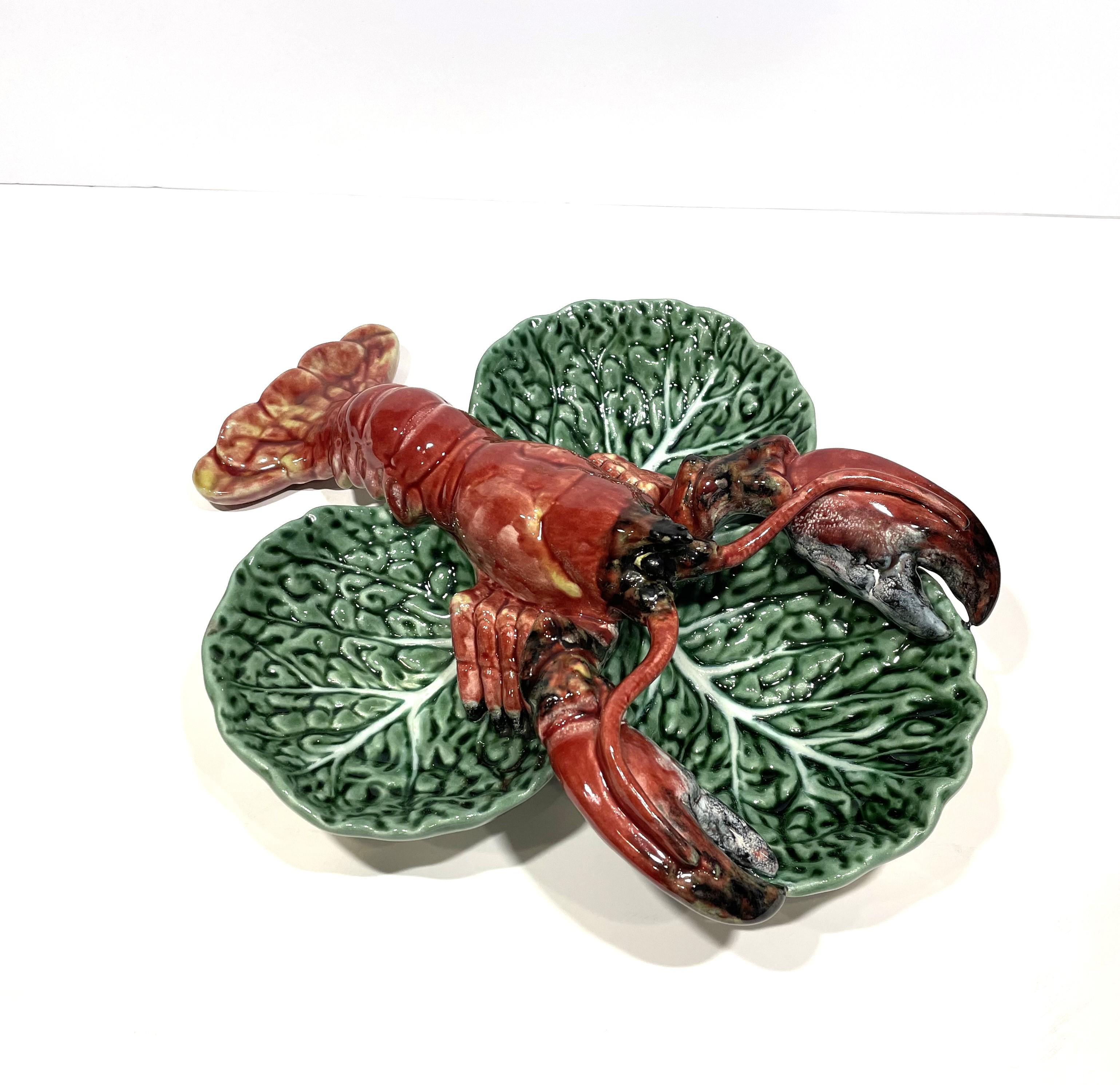 20th Century Vintage Hand-Painted Ceramic Lobster Serving Dish For Sale