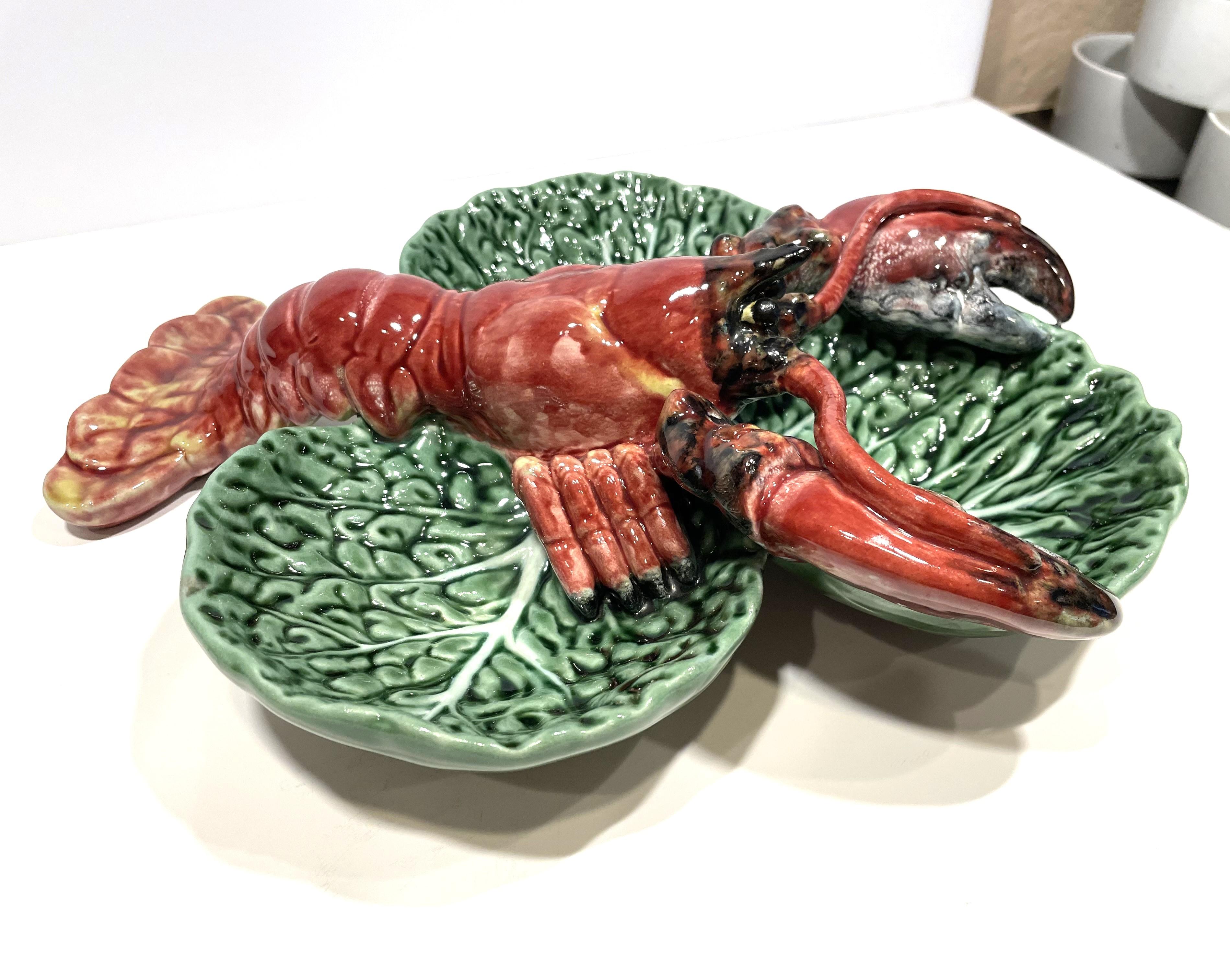 Plat de service à homard vintage en céramique peint à la main en vente 1