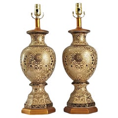 Vintage Hand Painted Ceramic Moorish Table Lamps Restored - A Pair