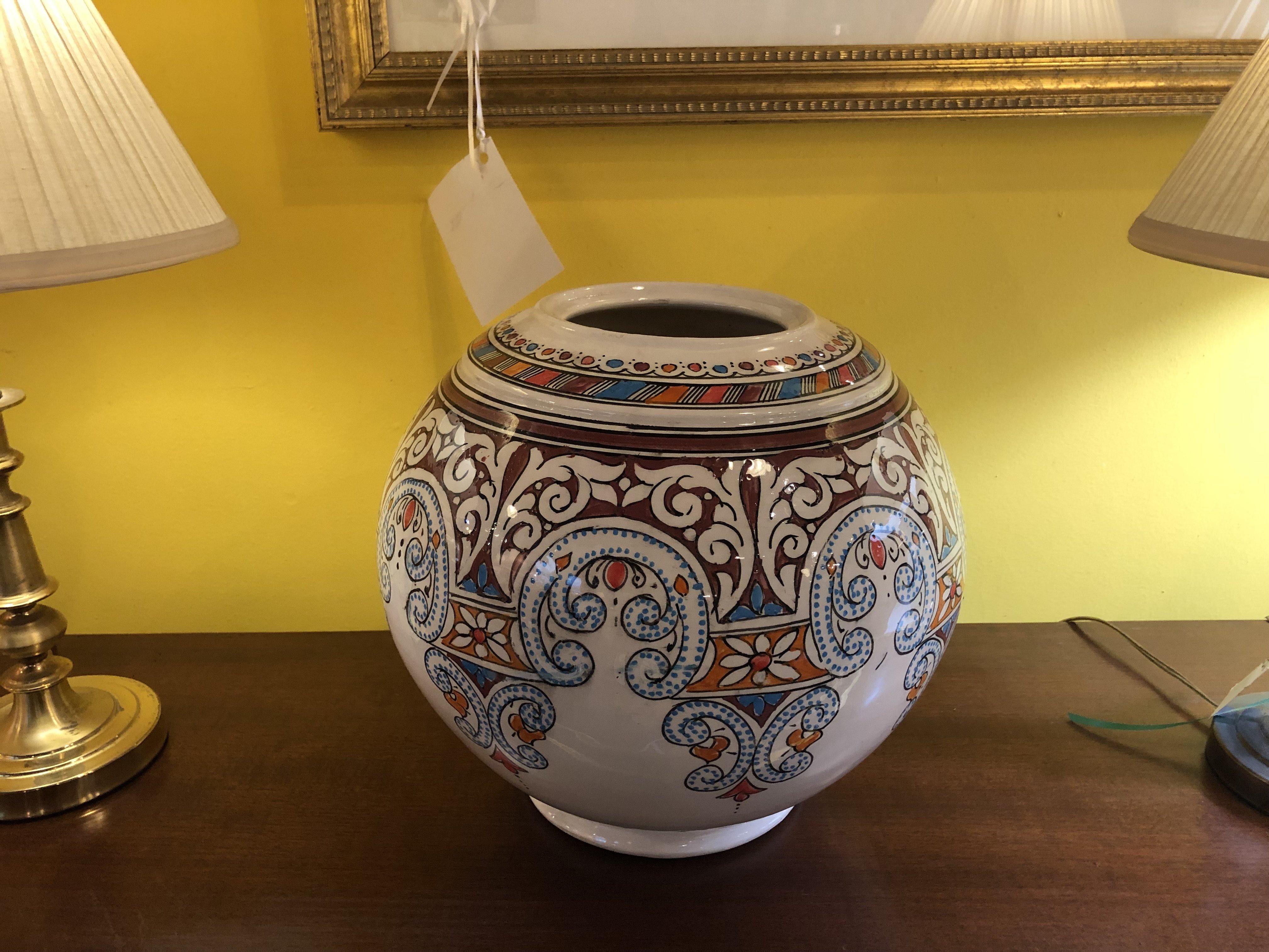 Late 20th Century Vintage Hand Painted Ceramic Moroccan Vase or Urn For Sale
