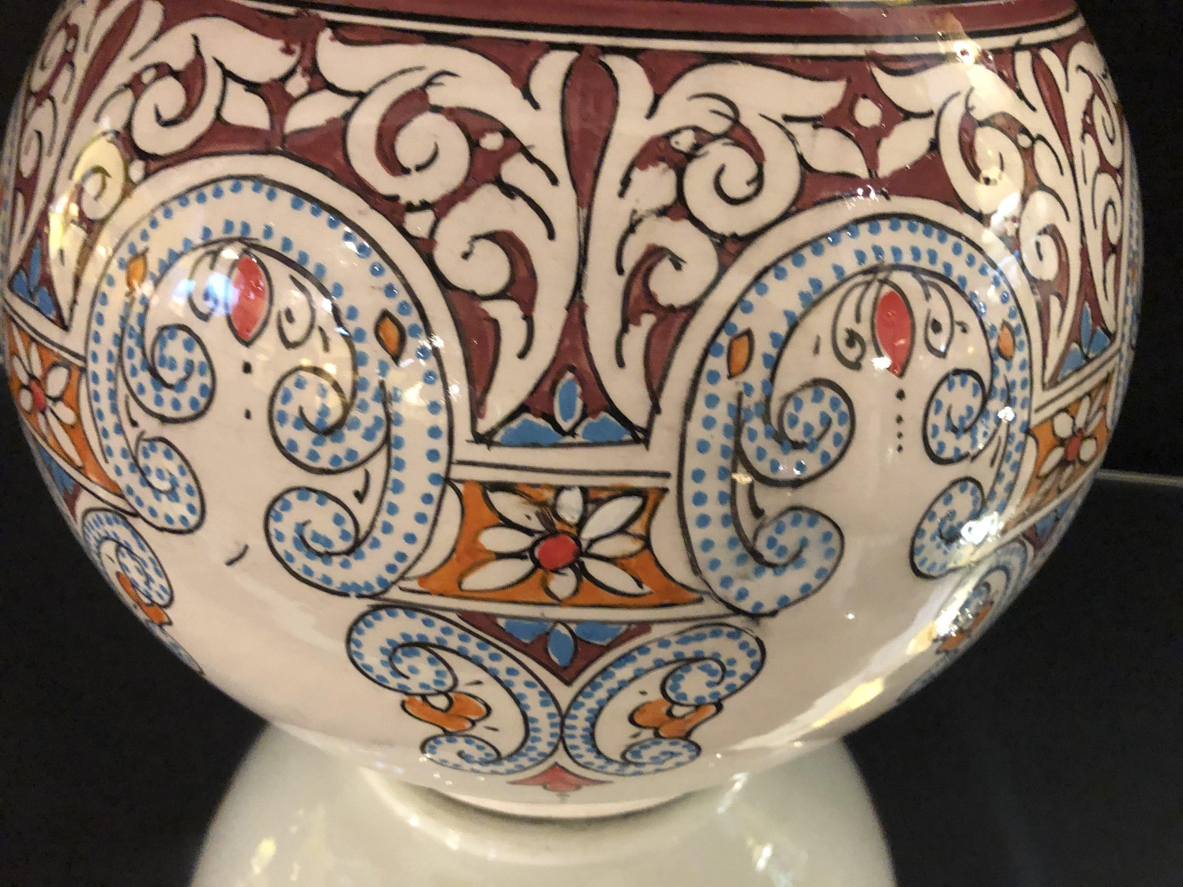 Vintage Hand Painted Ceramic Moroccan Vase or Urn For Sale 1