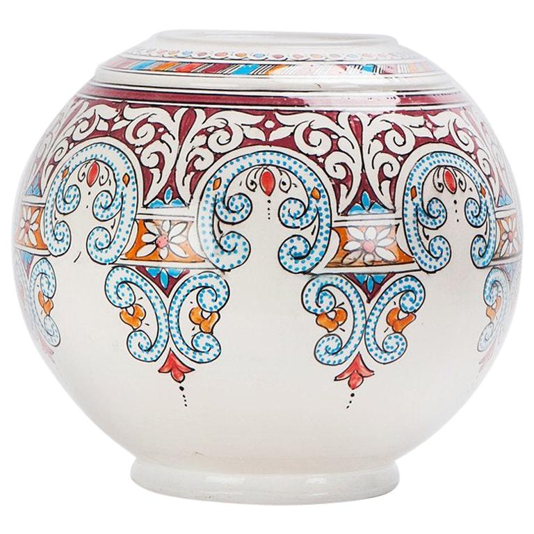 Vintage Hand Painted Ceramic Moroccan Vase or Urn