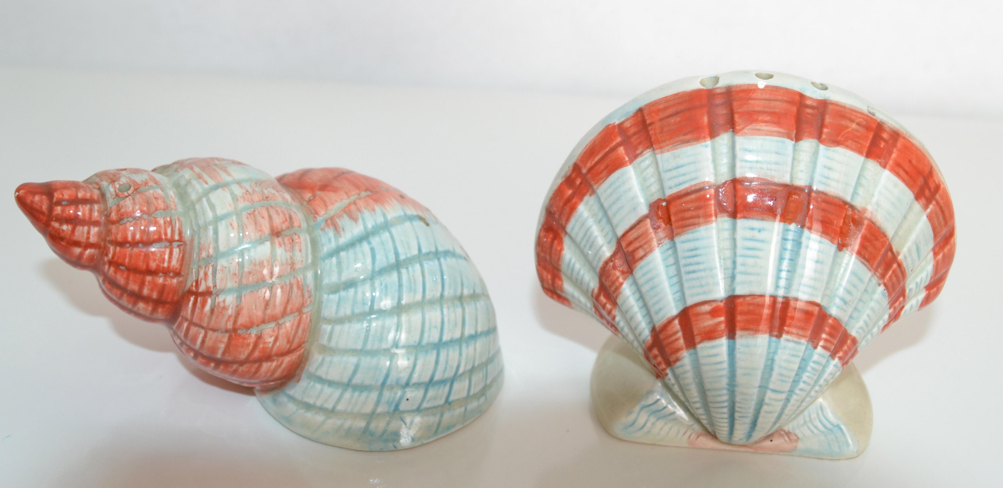 Vintage Hand-Painted Ceramic Nautical Seashell Salt & Pepper Shakers Collectible For Sale 3