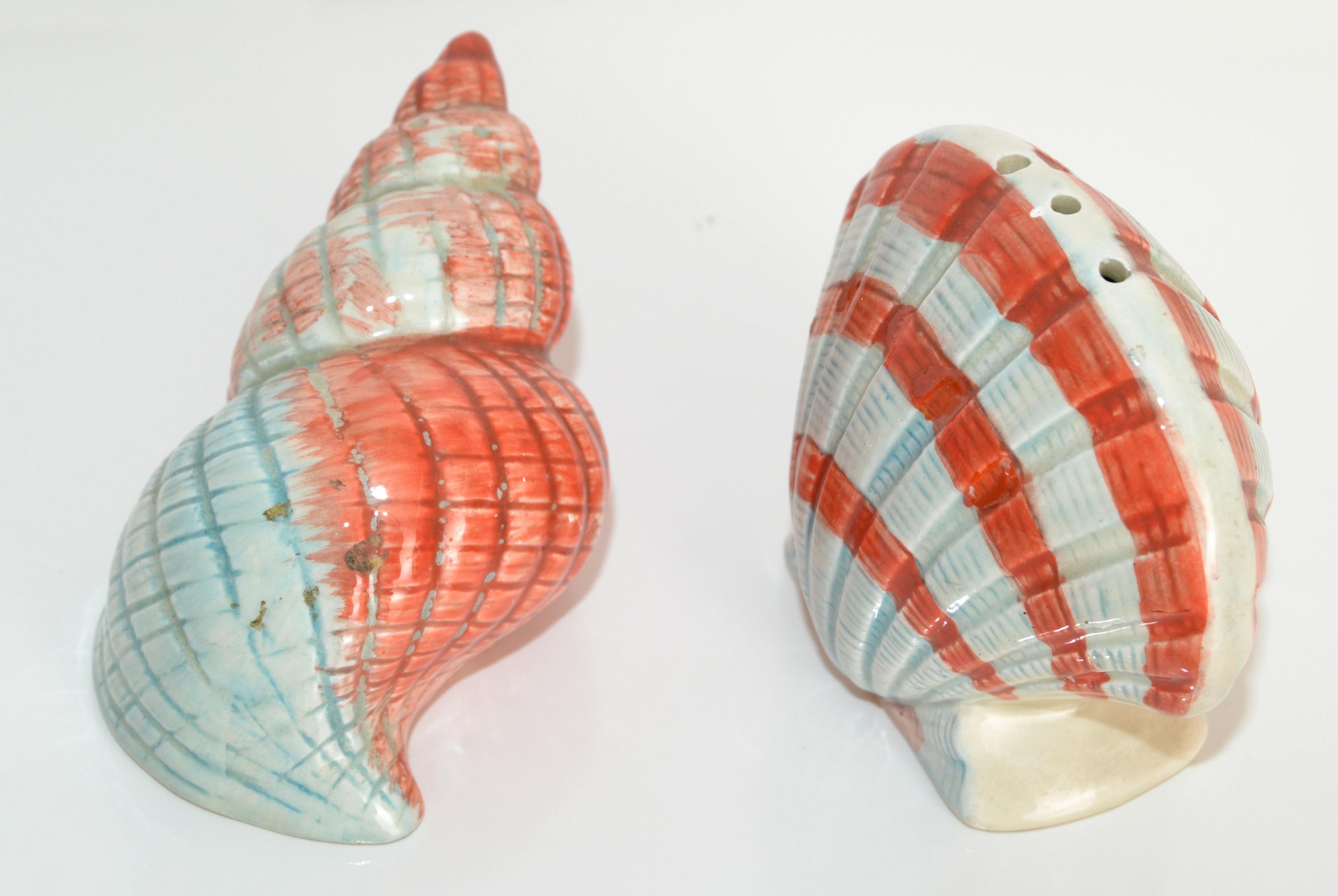 Hand-Crafted Vintage Hand-Painted Ceramic Nautical Seashell Salt & Pepper Shakers Collectible For Sale