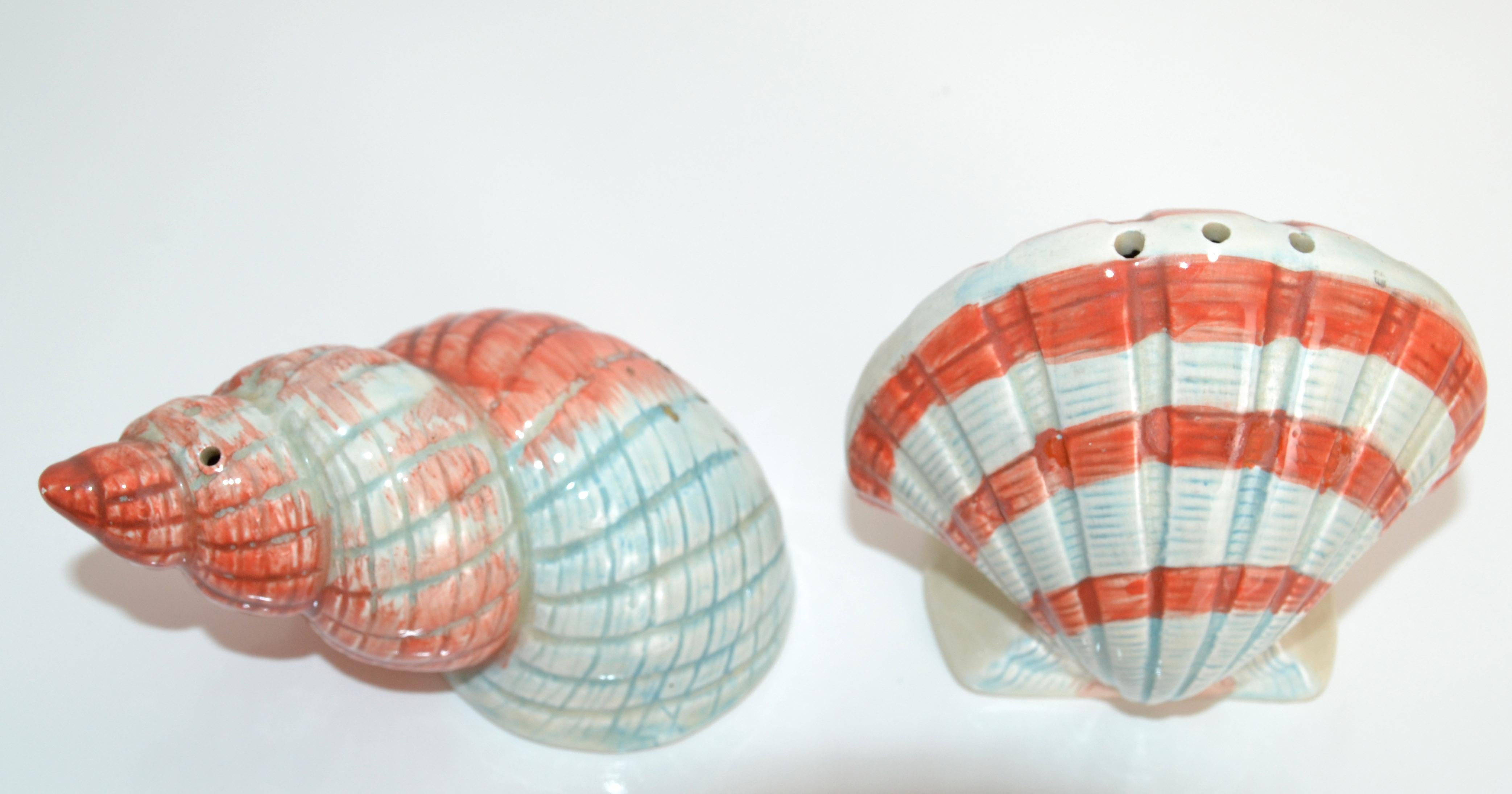 20th Century Vintage Hand-Painted Ceramic Nautical Seashell Salt & Pepper Shakers Collectible For Sale