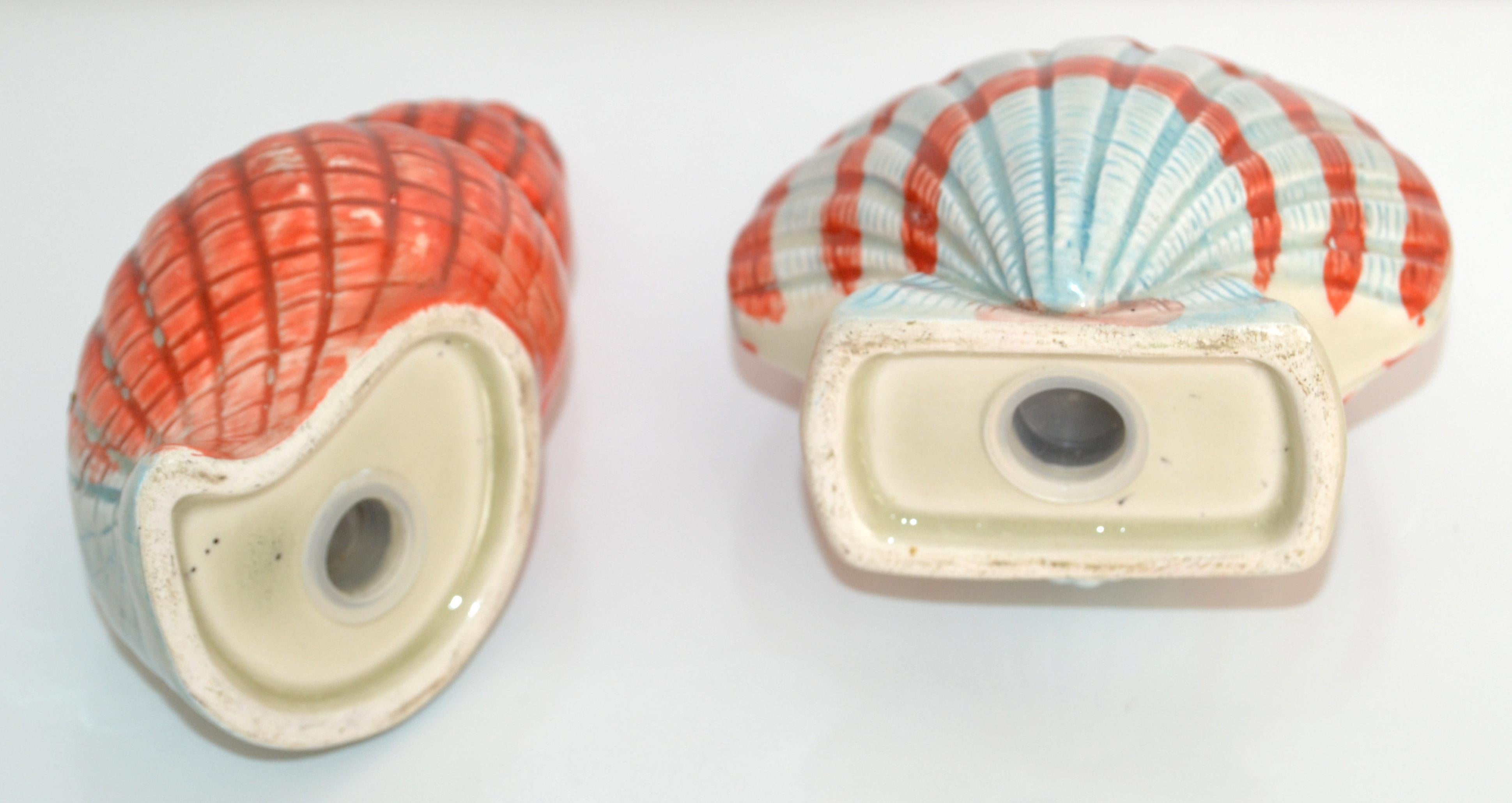 Vintage Hand-Painted Ceramic Nautical Seashell Salt & Pepper Shakers Collectible For Sale 1