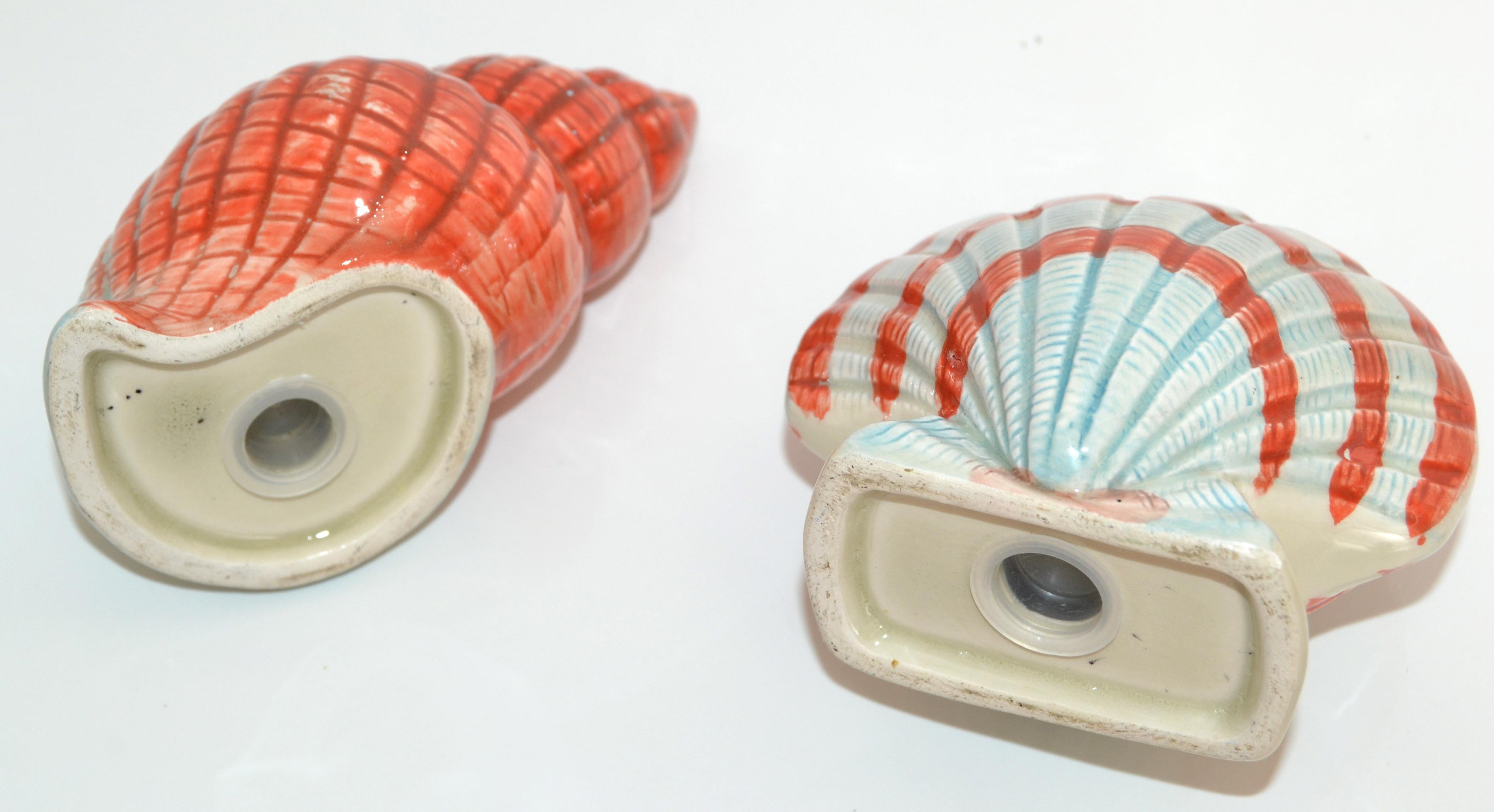 Vintage Hand-Painted Ceramic Nautical Seashell Salt & Pepper Shakers Collectible For Sale 2