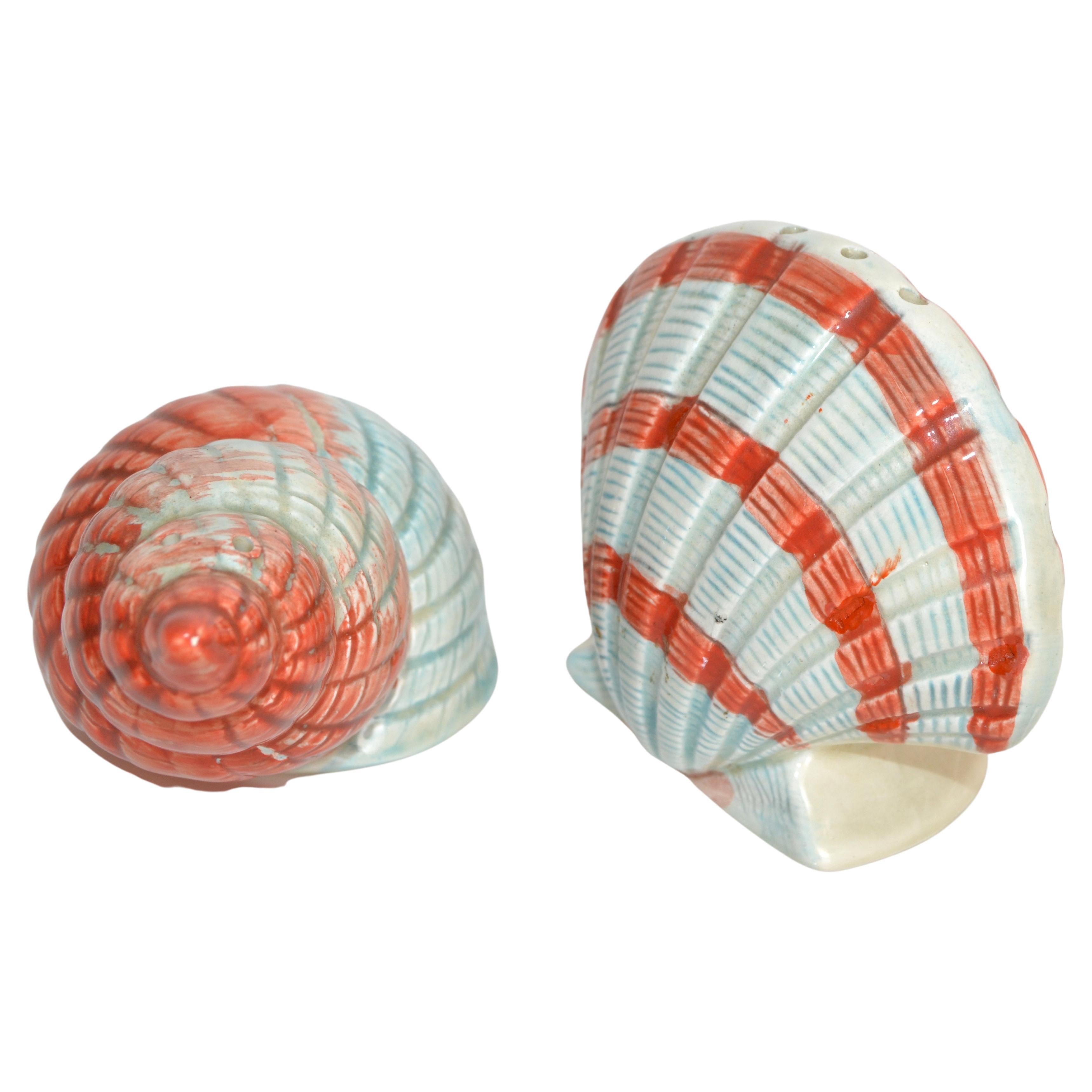 Vintage Hand-Painted Ceramic Nautical Seashell Salt & Pepper Shakers Collectible For Sale