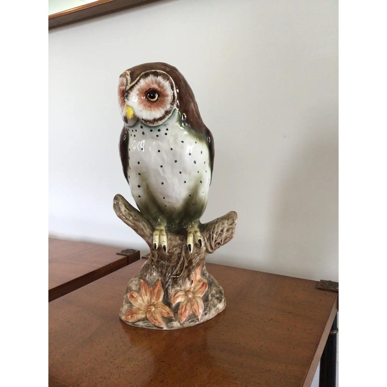 Mid-Century Modern Vintage Hand-Painted Ceramic Owl Figurine For Sale