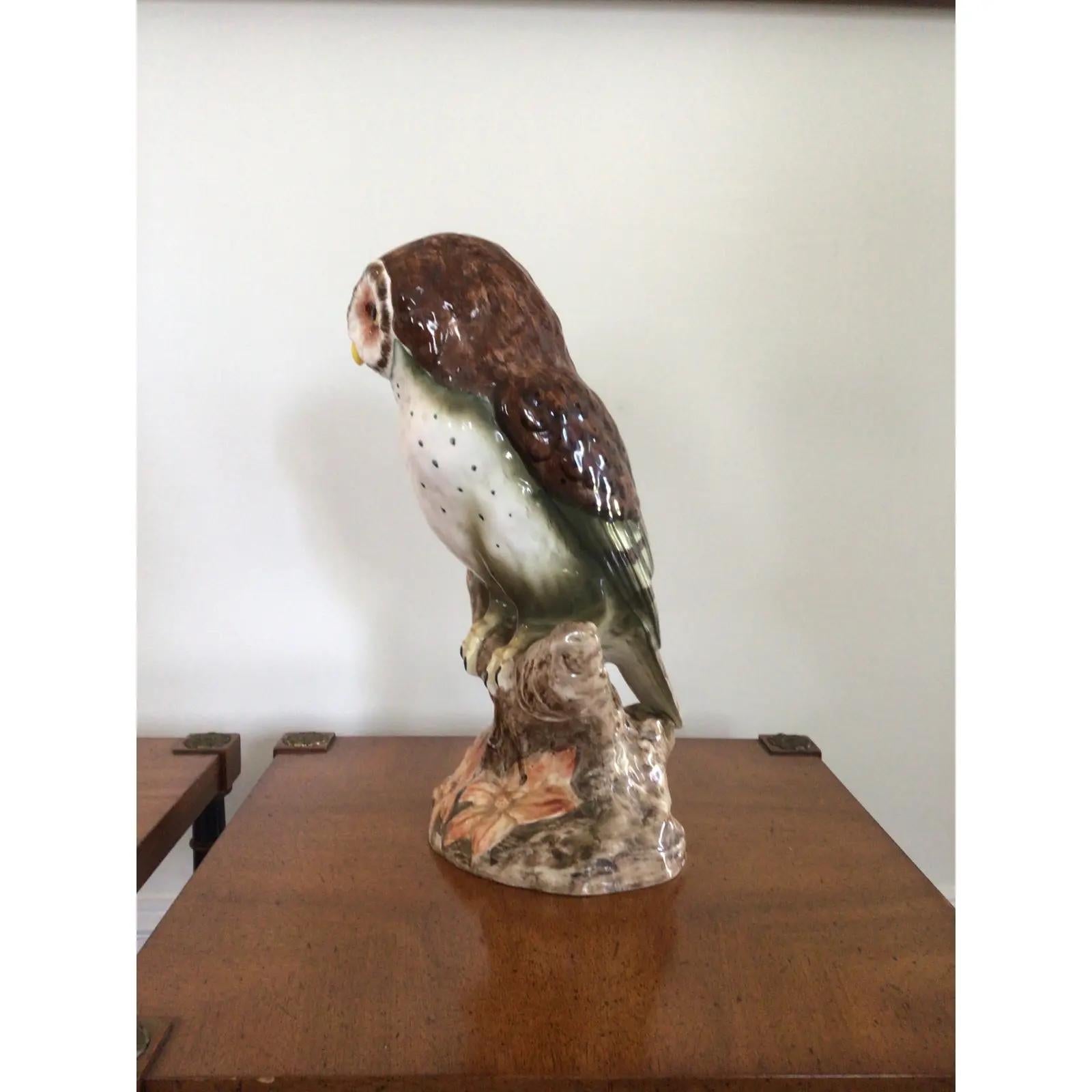 American Vintage Hand-Painted Ceramic Owl Figurine For Sale