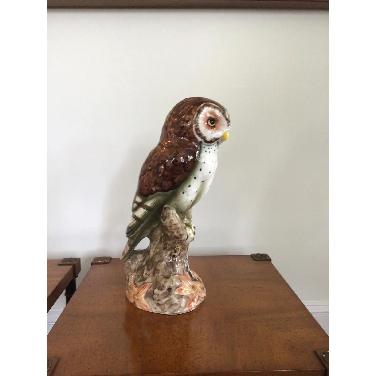 Vintage Hand-Painted Ceramic Owl Figurine In Good Condition For Sale In W Allenhurst, NJ