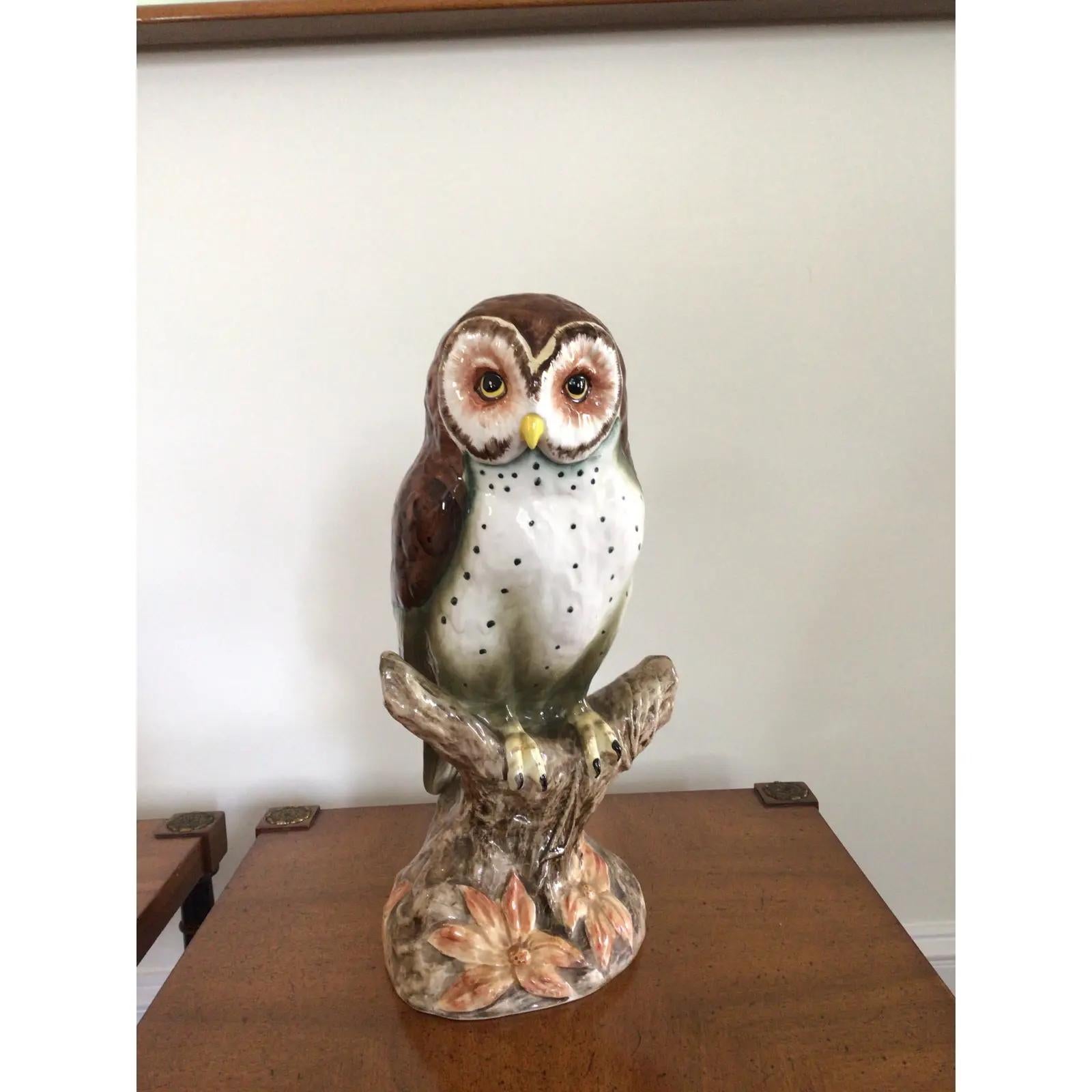 Vintage Hand-Painted Ceramic Owl Figurine For Sale 1