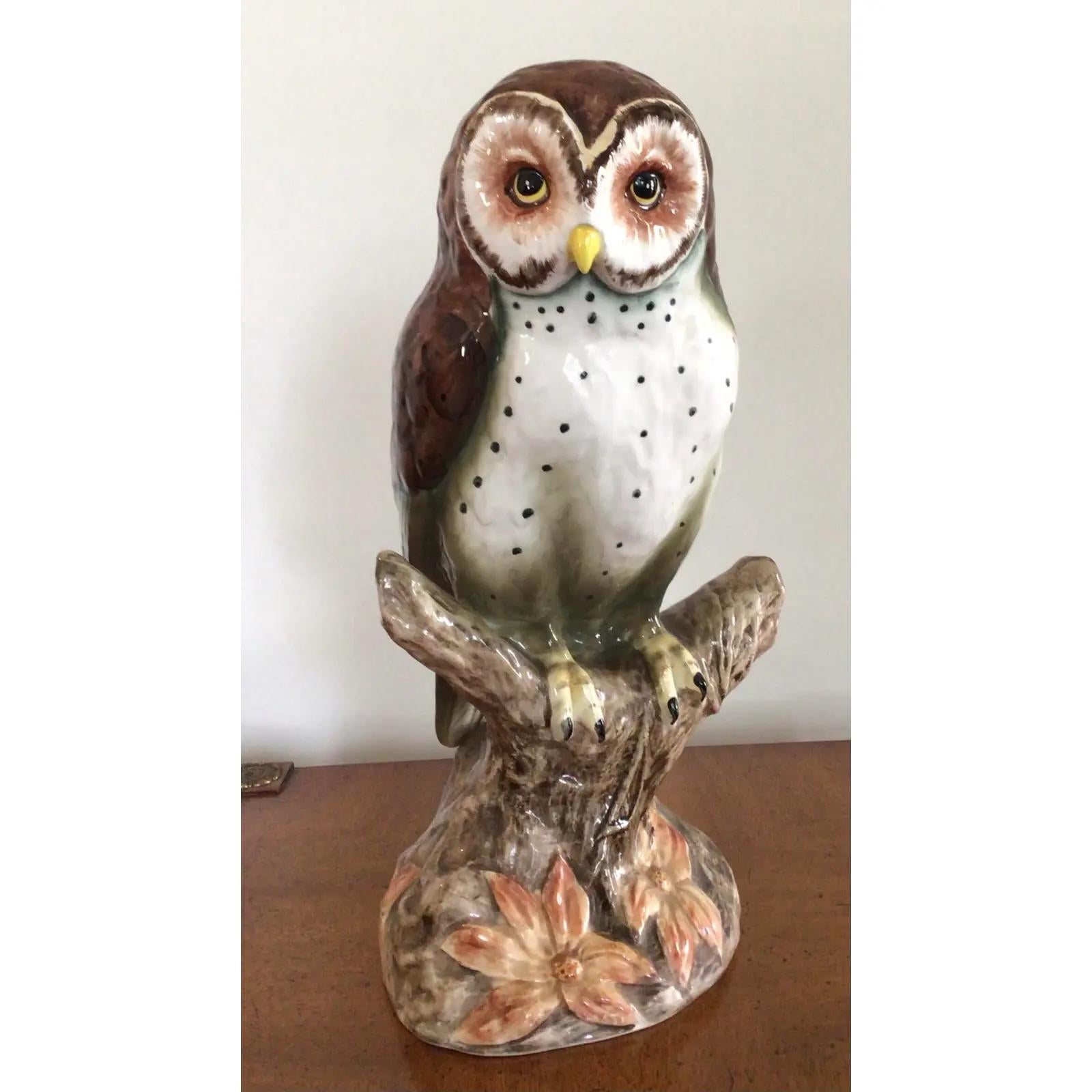 Vintage Hand-Painted Ceramic Owl Figurine For Sale 2