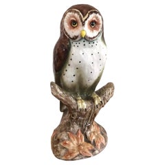 Figurine hibou vintage en céramique peinte à la main