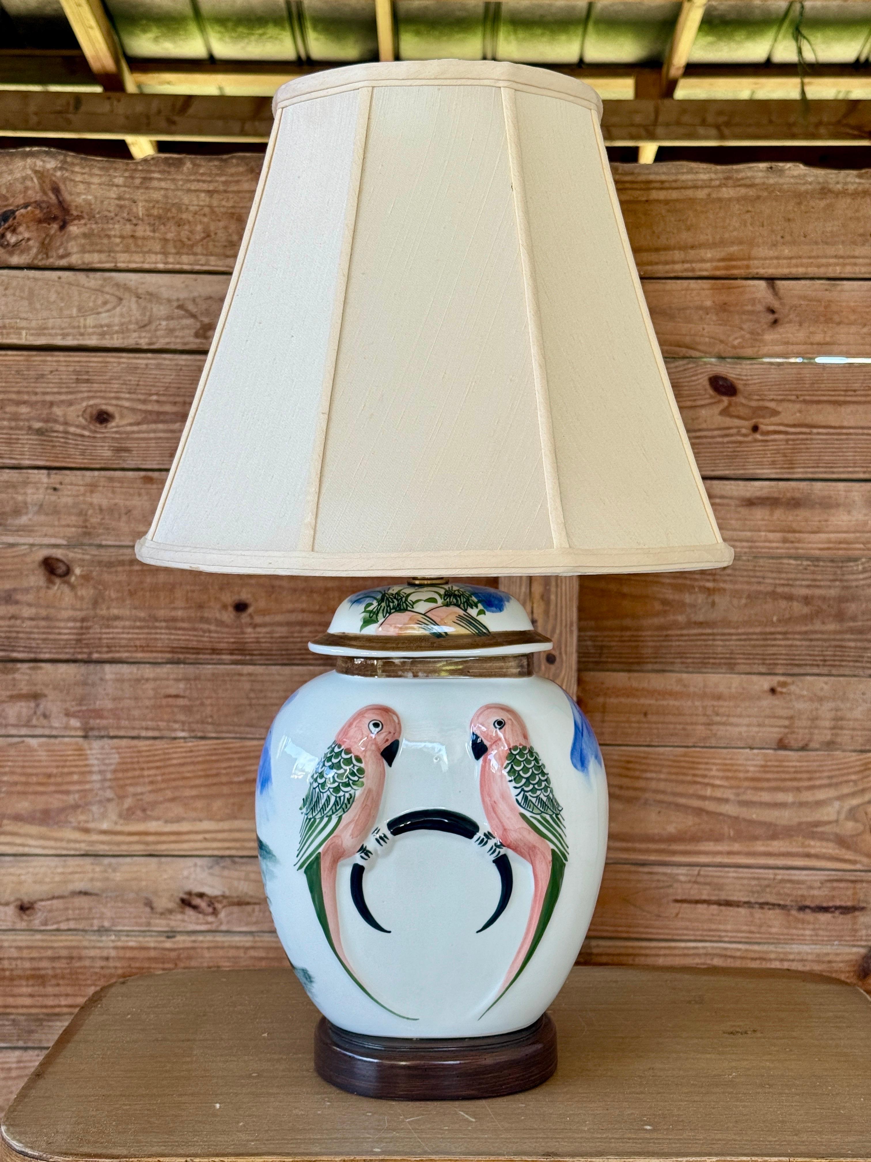 Lampe de table vintage en céramique peinte à la main avec abat-jour original en vente 7