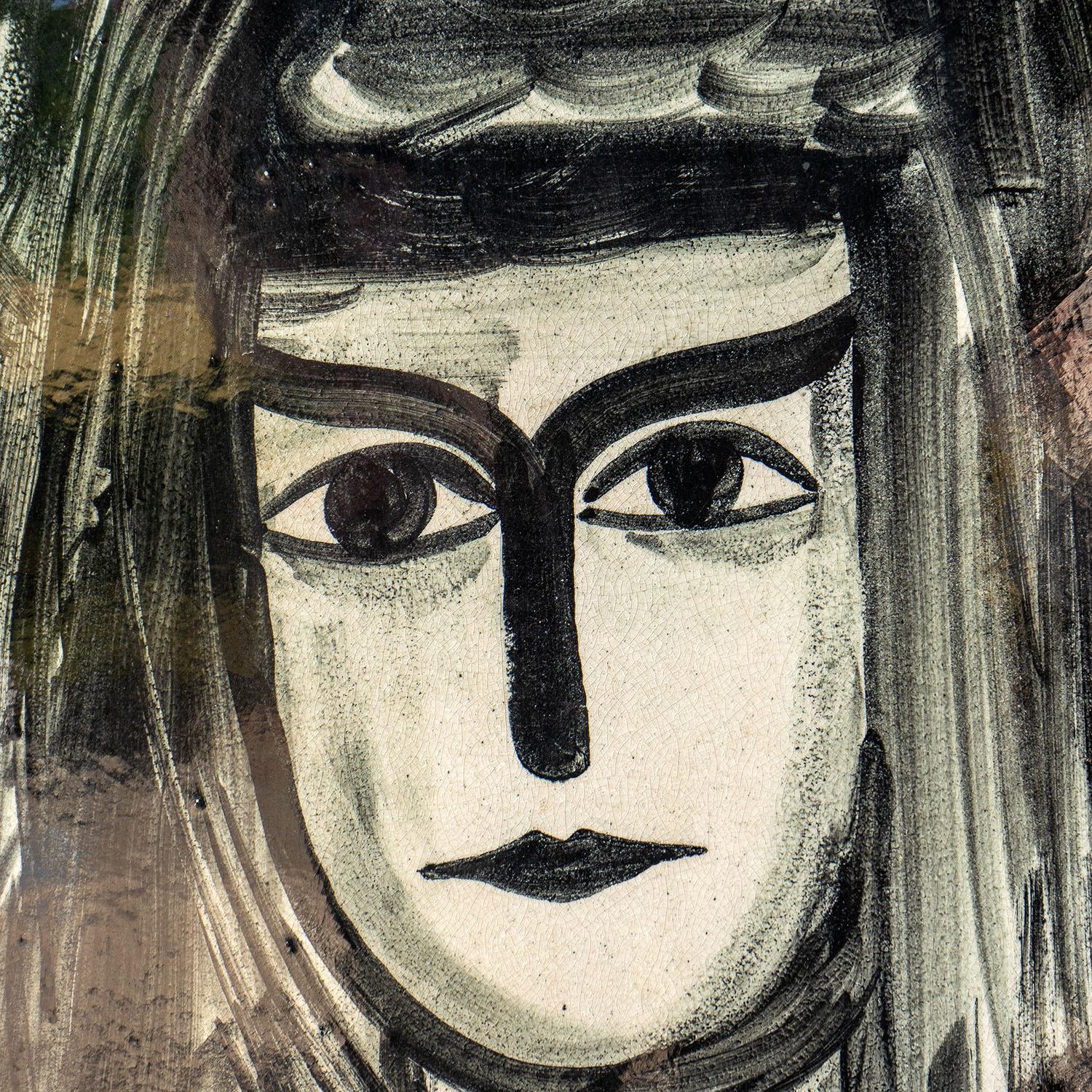 Céramique Portrait ancien en céramique peint à la main, encadré grand carreau mural