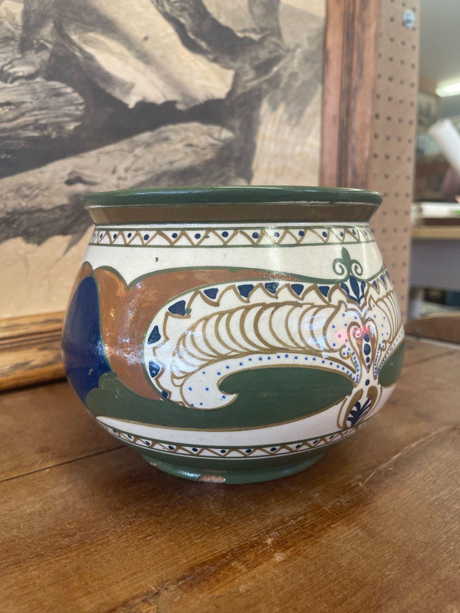 Vintage Hand bemalt Keramik Topf. Importiert aus Holland. (Moderne der Mitte des Jahrhunderts) im Angebot