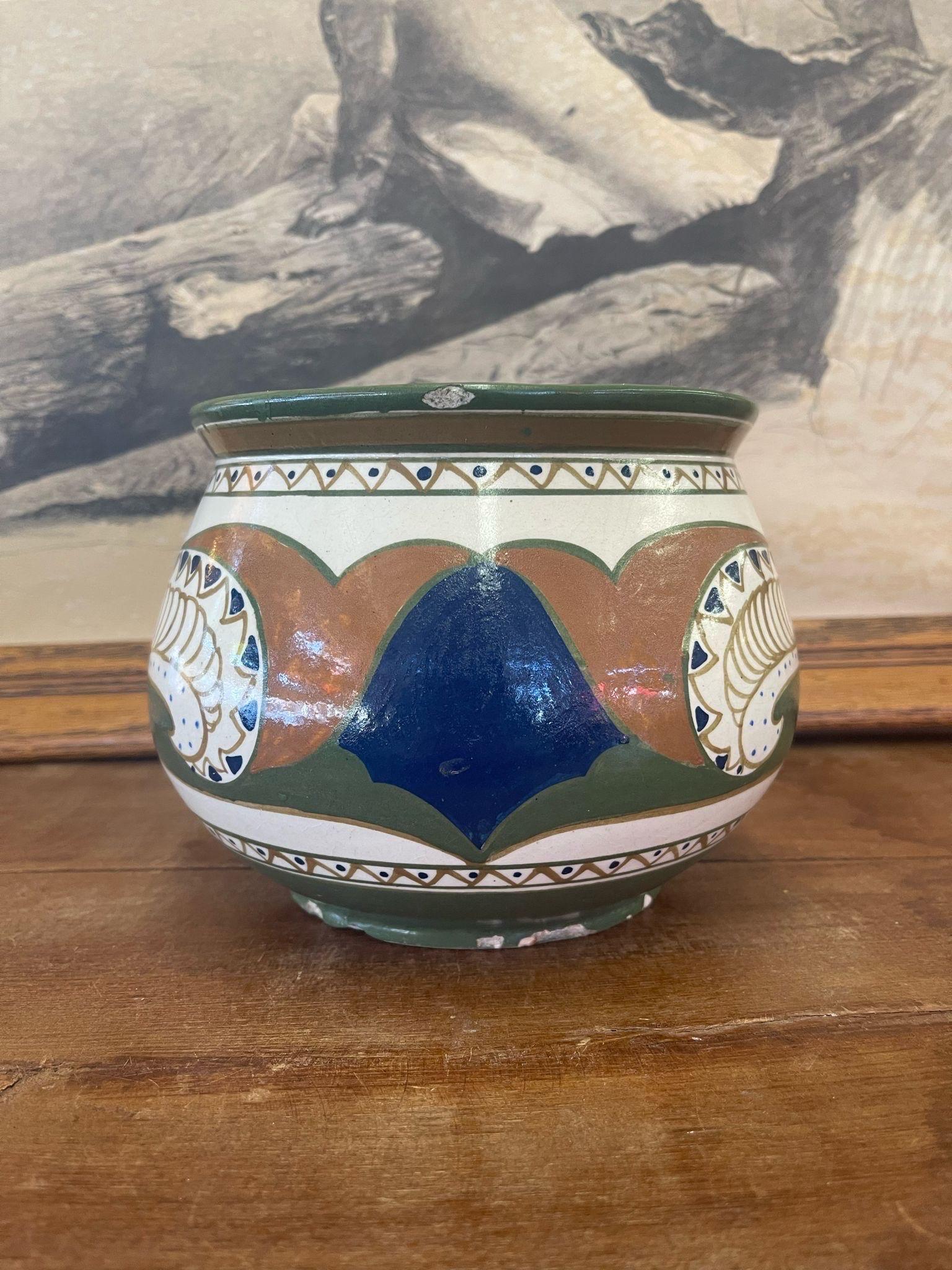 Vintage Hand Painted Ceramic Pot. Imported From Holland. In Good Condition For Sale In Seattle, WA