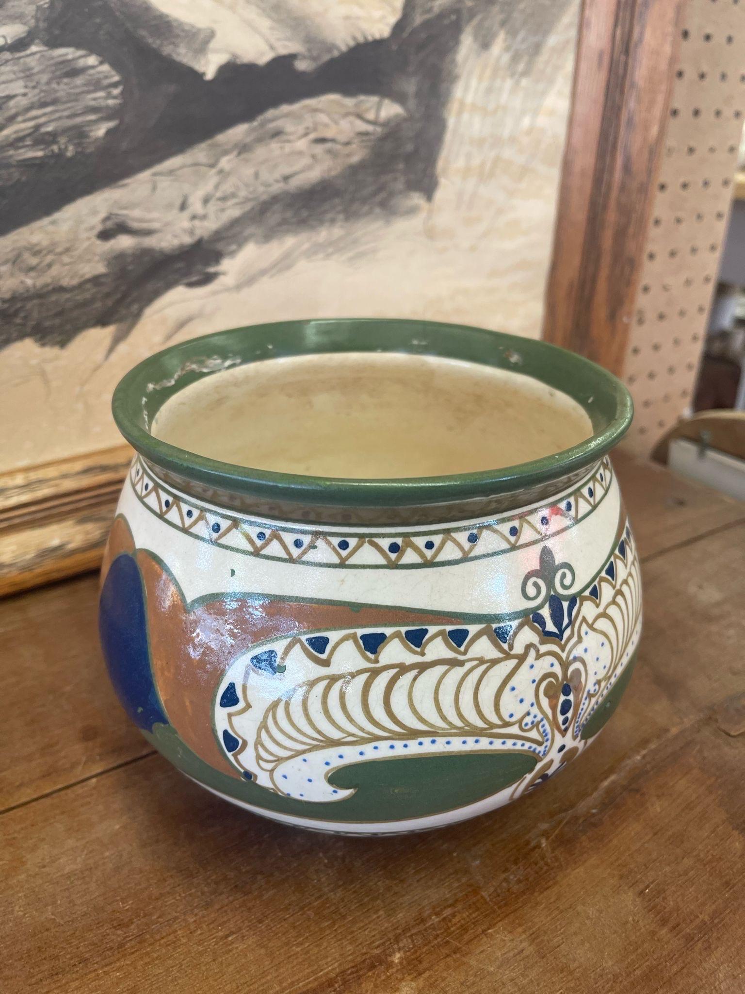 Vintage Hand Painted Ceramic Pot. Imported From Holland. For Sale 2