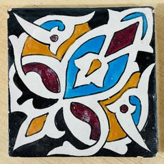 Vintage Hand Painted Ceramic Square Coasters or Decorative Tiles, Set of 7