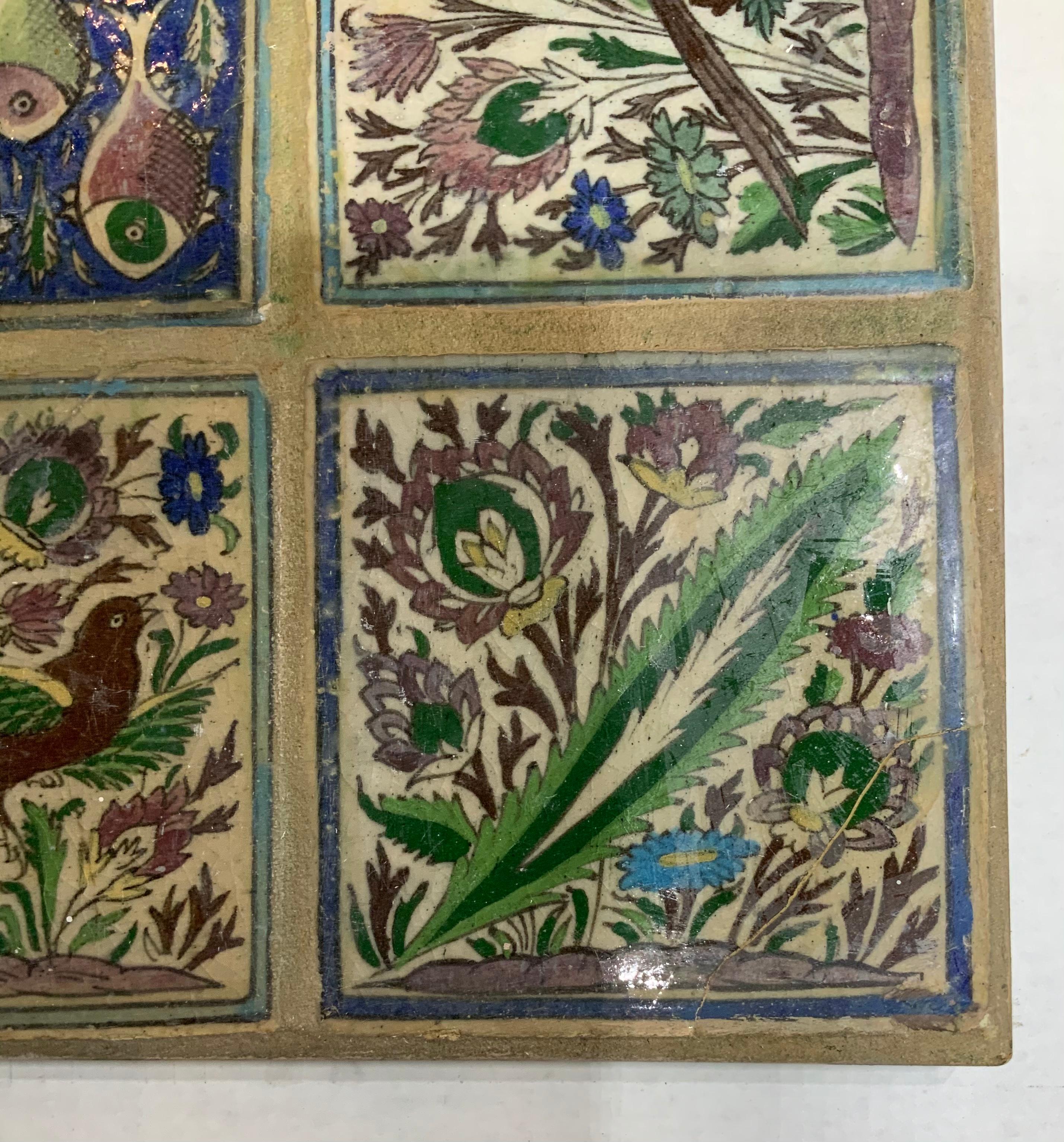 Vintage Hand Painted Ceramic Tiles Wall Hanging For Sale 2