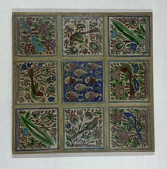 Squisita applique persiana d'epoca in ceramica dipinta a mano - 19 "x 19 "x 1,5