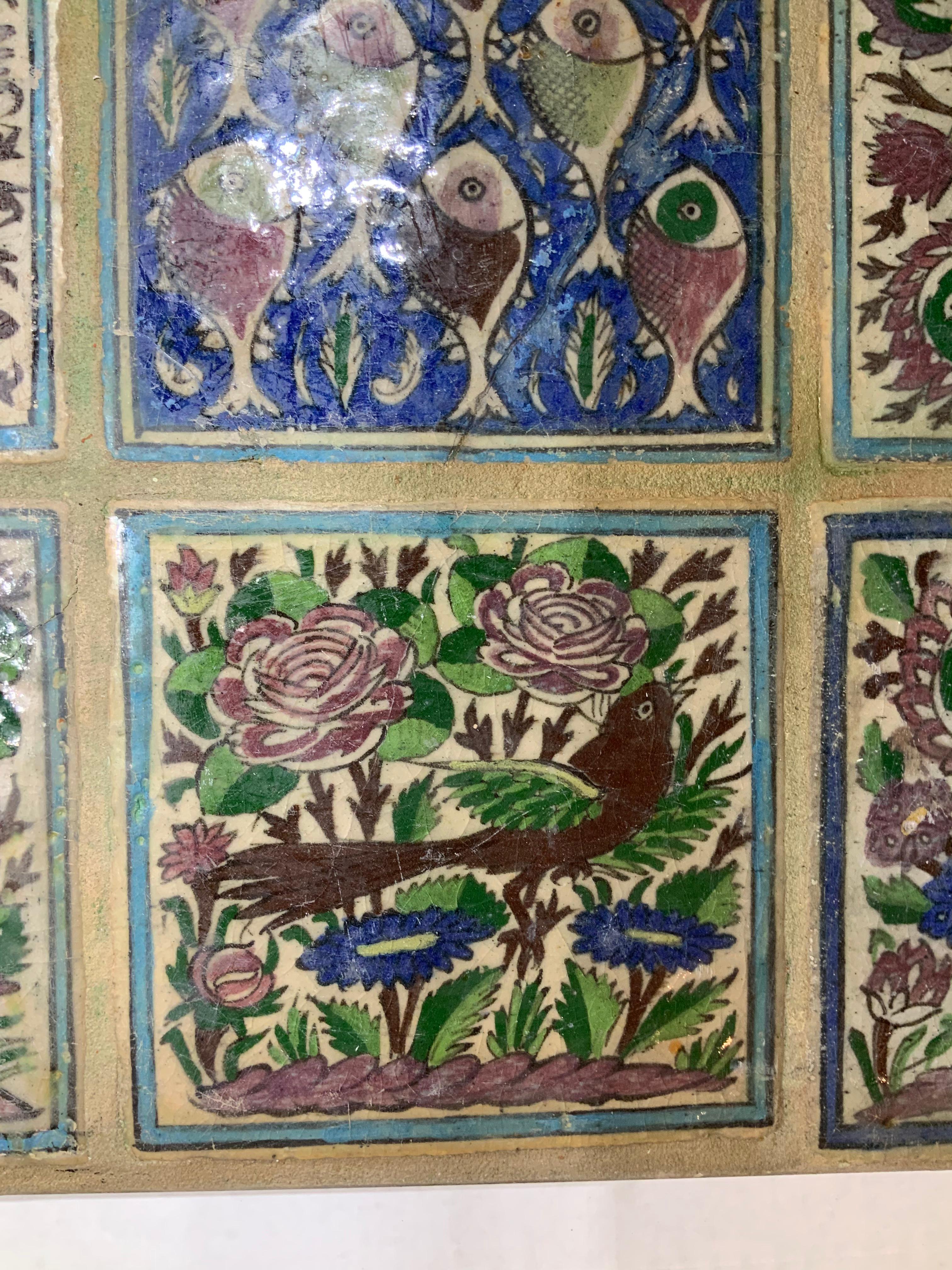 Vintage Hand Painted Ceramic Tiles Wall Hanging In Good Condition For Sale In Delray Beach, FL