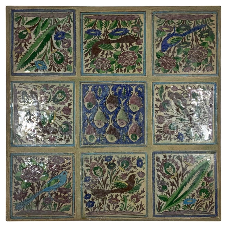 Vintage Hand Painted Ceramic Tiles Wall Hanging For Sale at 1stDibs
