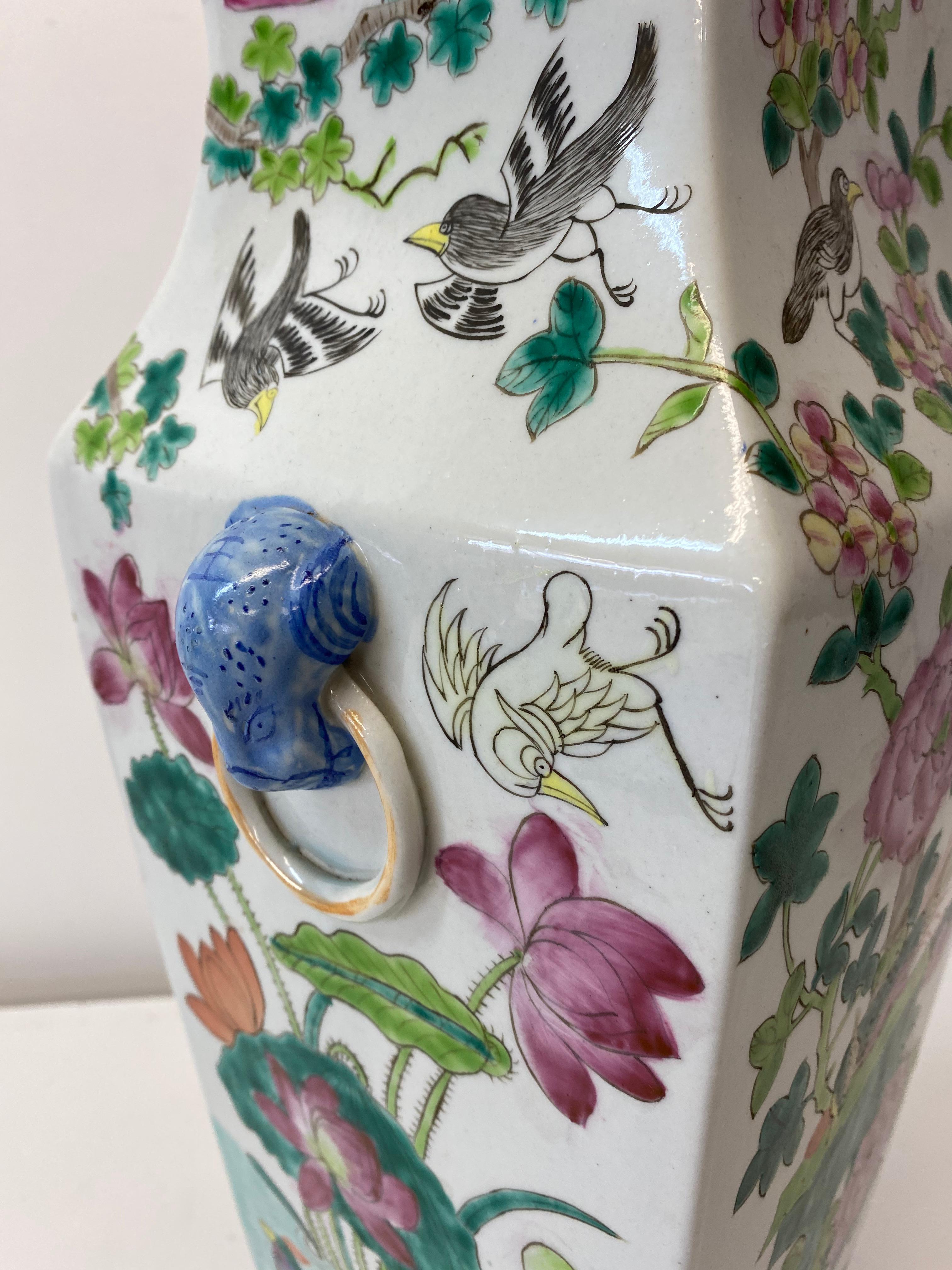 American Vintage Hand Painted Chinese Porcelain Lamp, c.1970