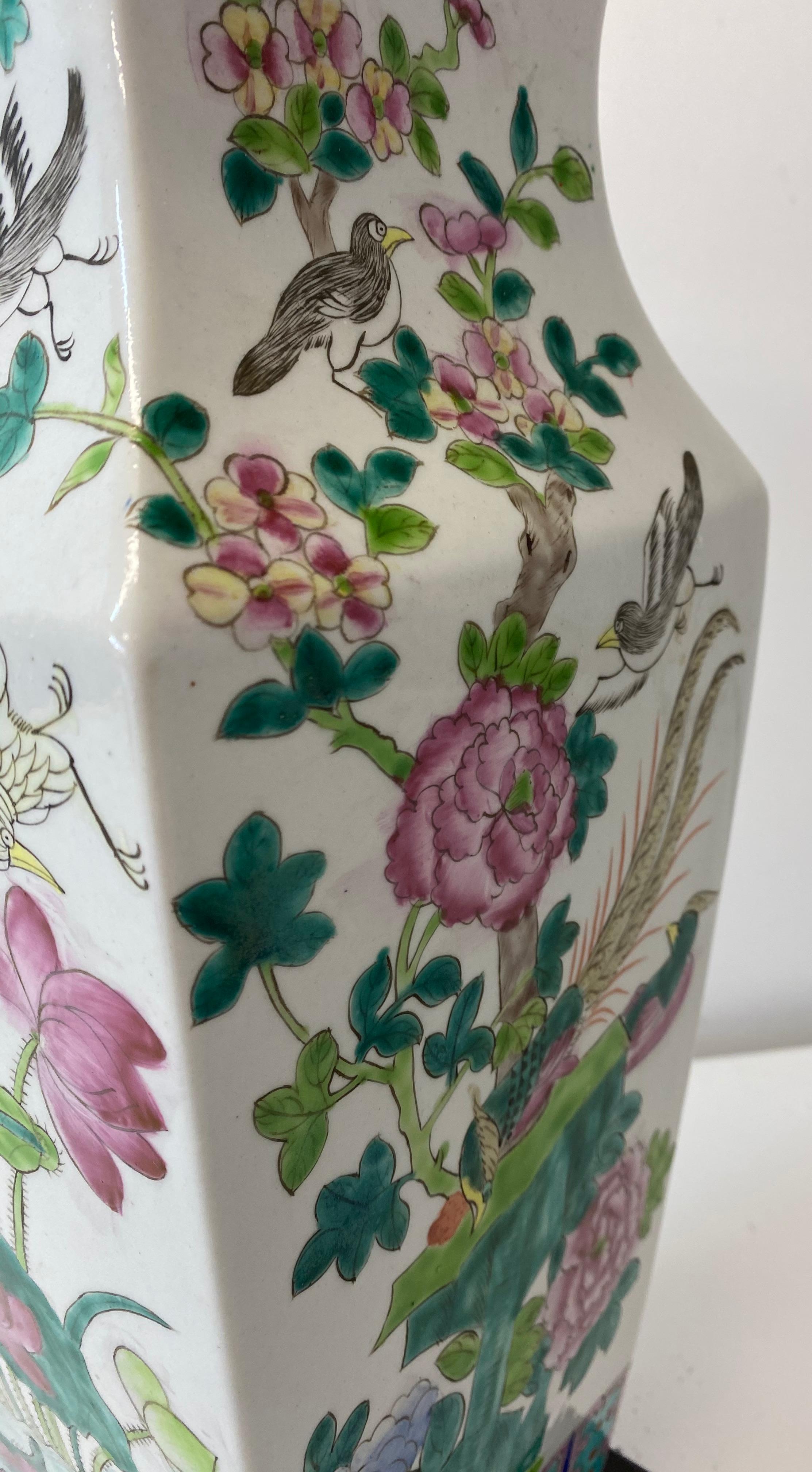 Hand-Painted Vintage Hand Painted Chinese Porcelain Lamp, c.1970