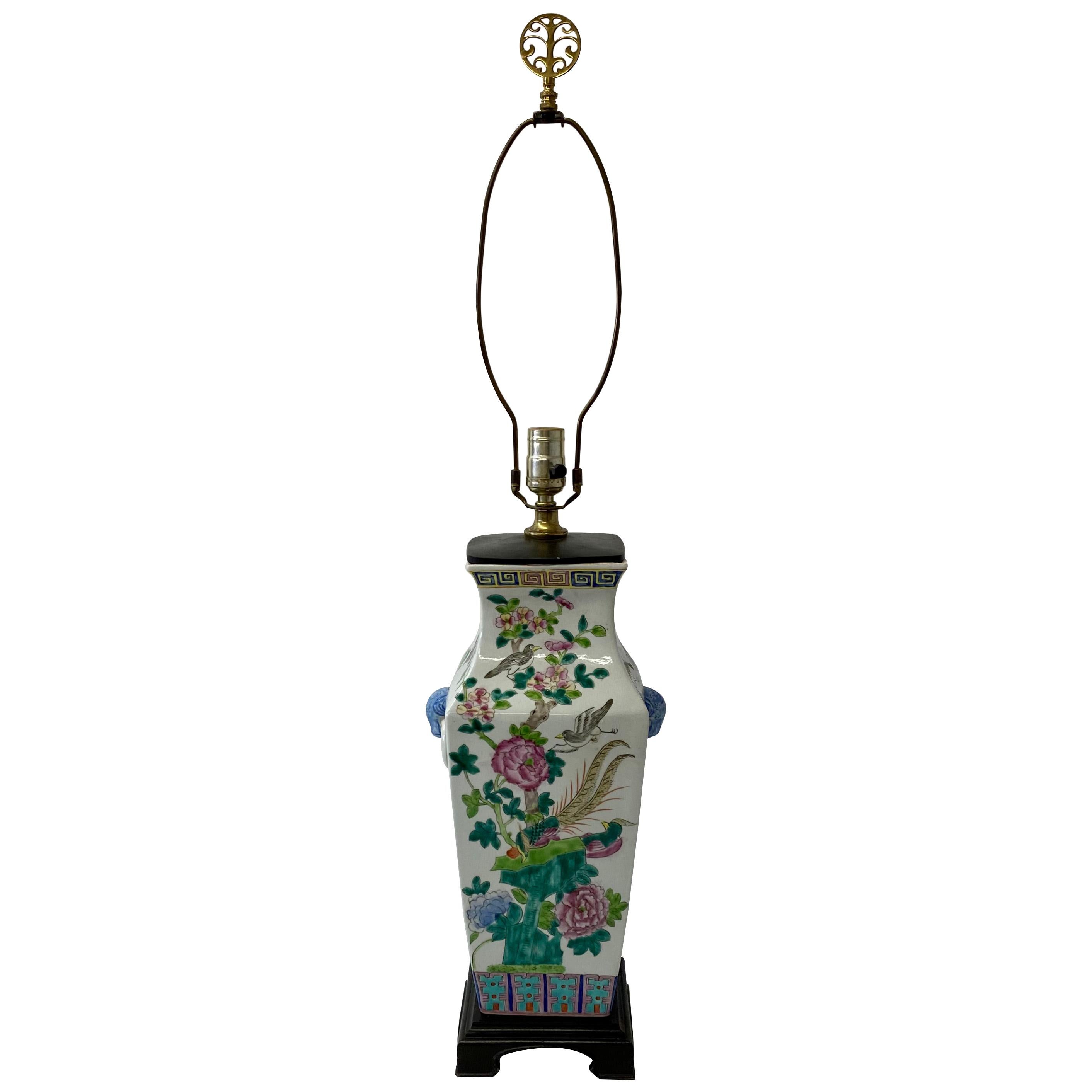 Vintage Hand Painted Chinese Porcelain Lamp, c.1970