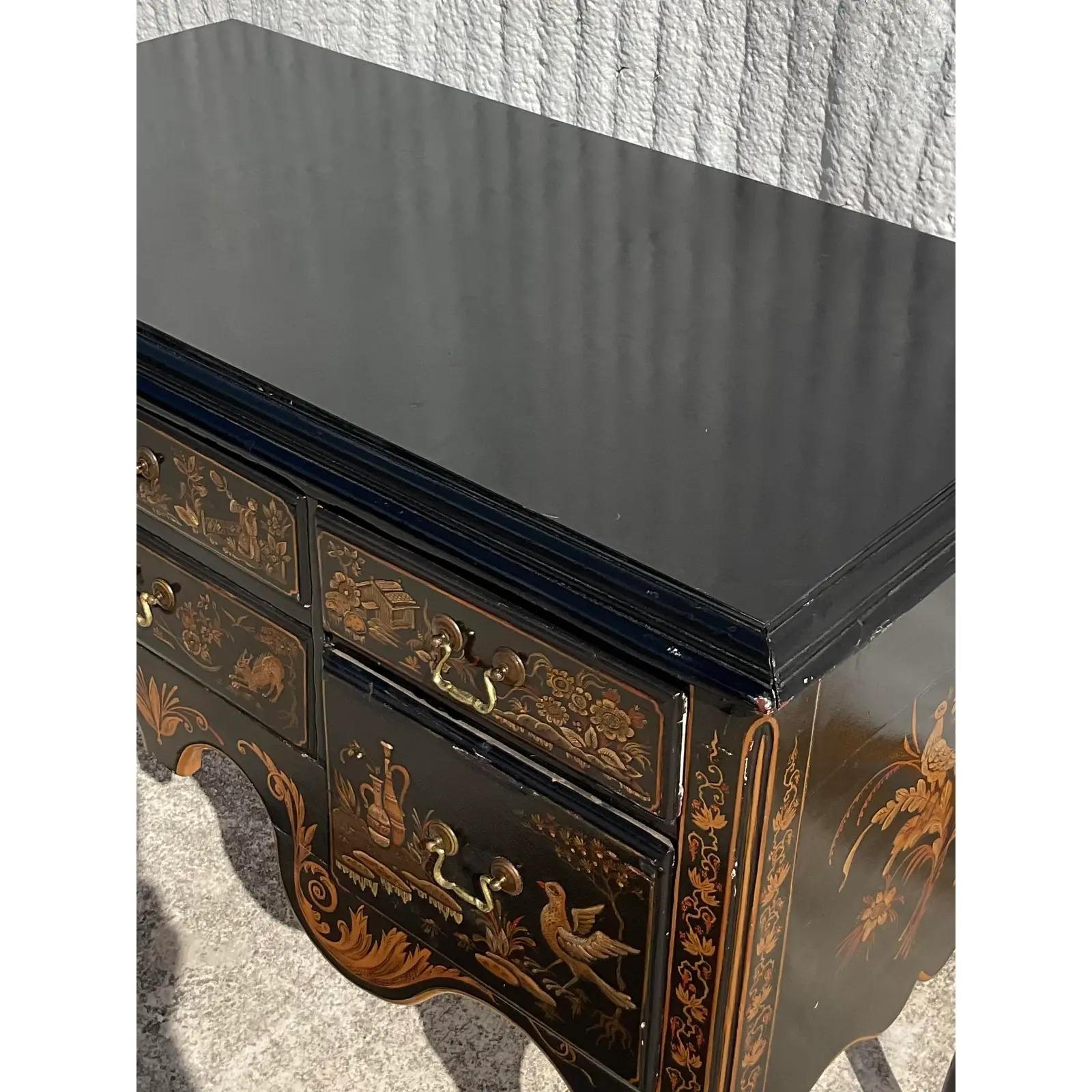 Vintage Hand Painted Chinoiserie Lowboy 5