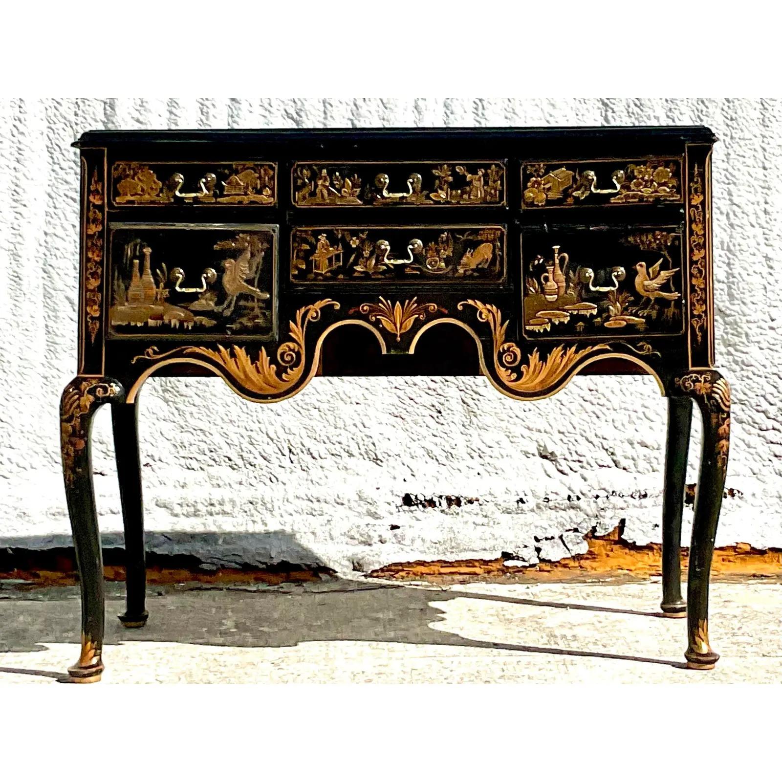 North American Vintage Hand Painted Chinoiserie Lowboy