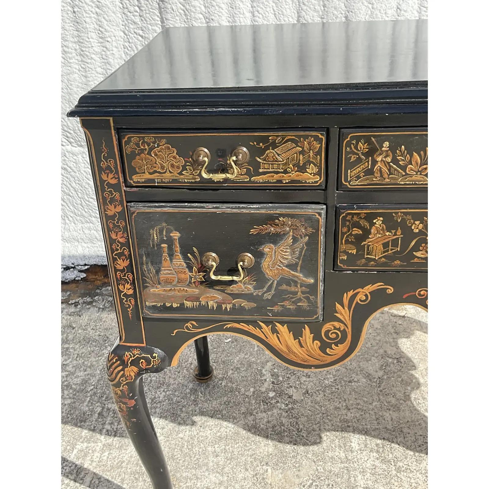 Vintage Hand Painted Chinoiserie Lowboy In Good Condition In west palm beach, FL