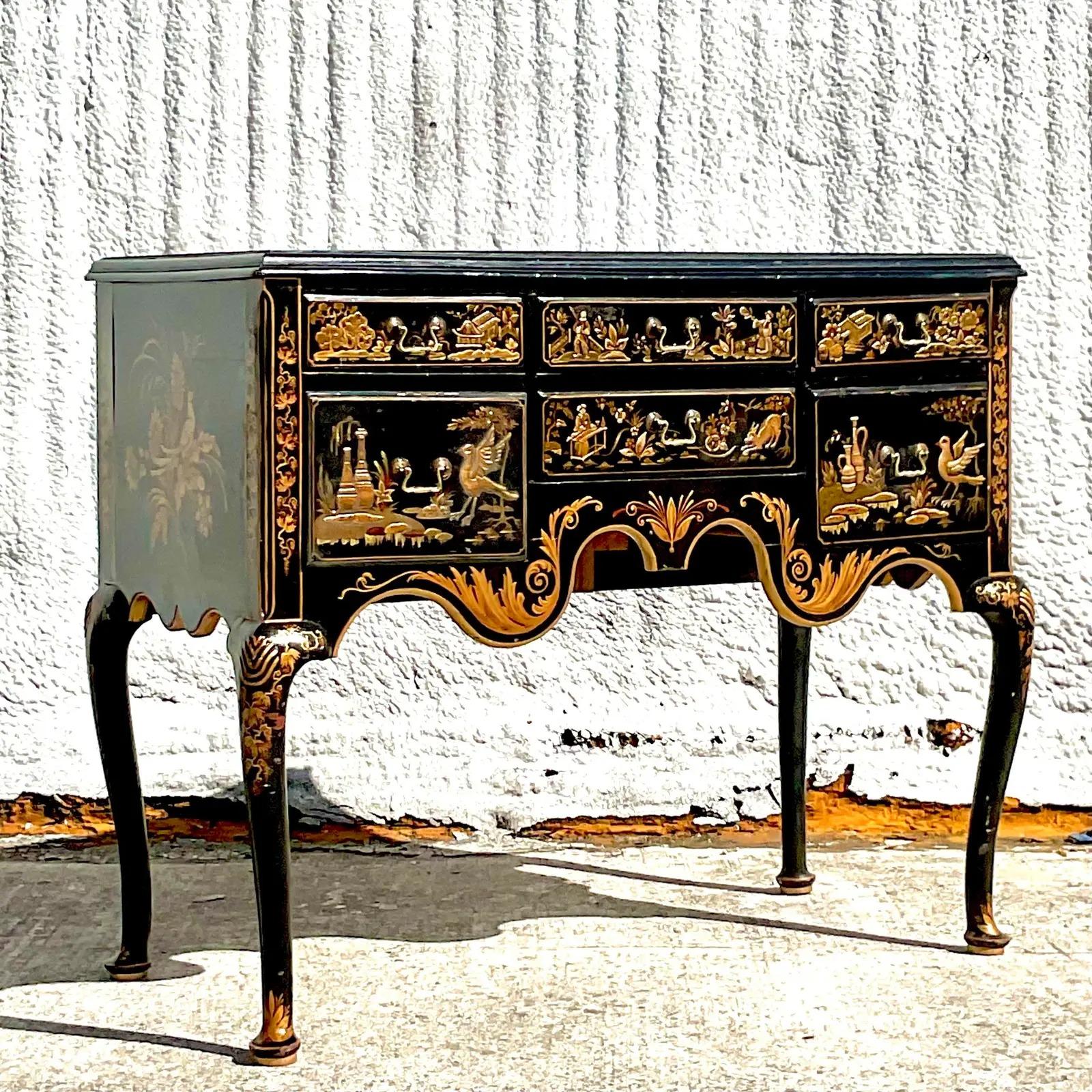 20th Century Vintage Hand Painted Chinoiserie Lowboy