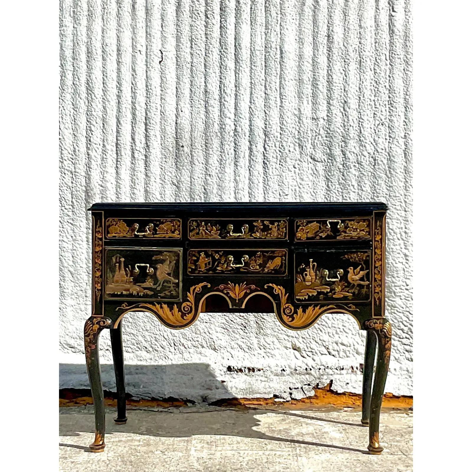 Vintage Hand Painted Chinoiserie Lowboy 1