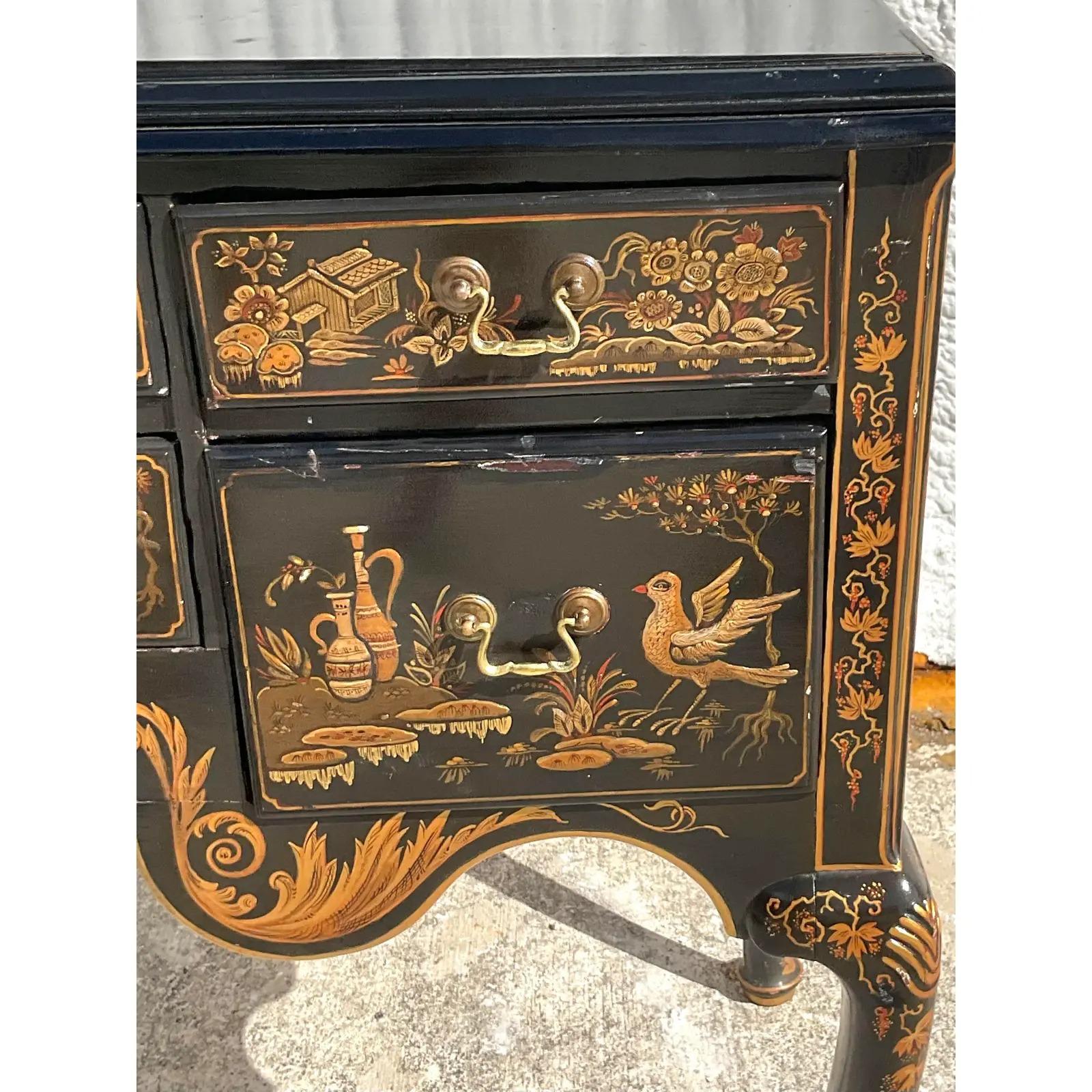 Vintage Hand Painted Chinoiserie Lowboy 3