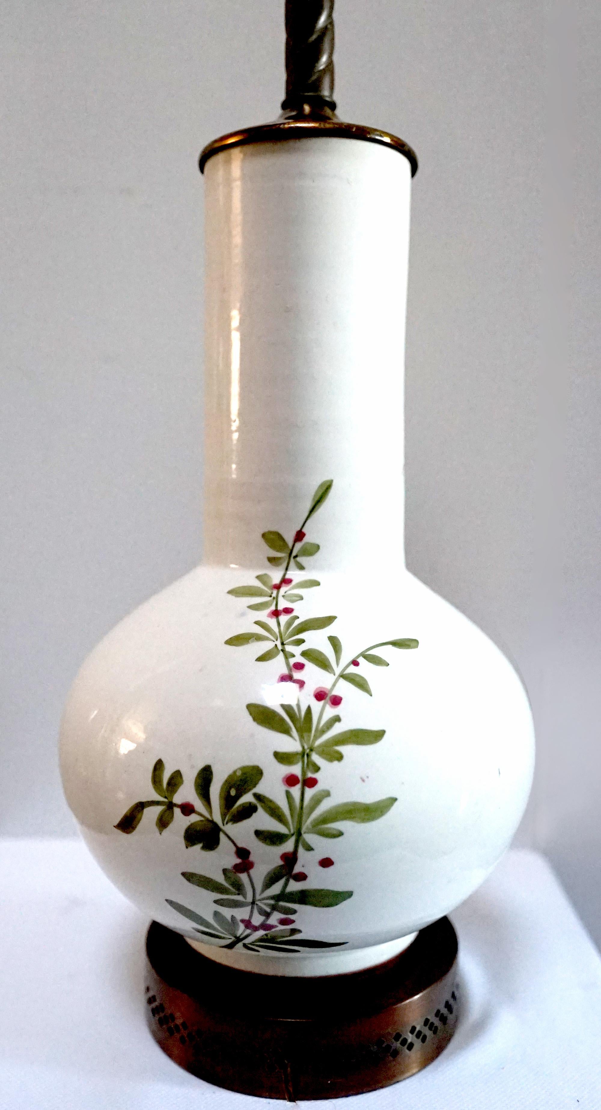 Chinoiseries Lampe vase bouteille multicolore peinte à la main, style chinoiserie en vente