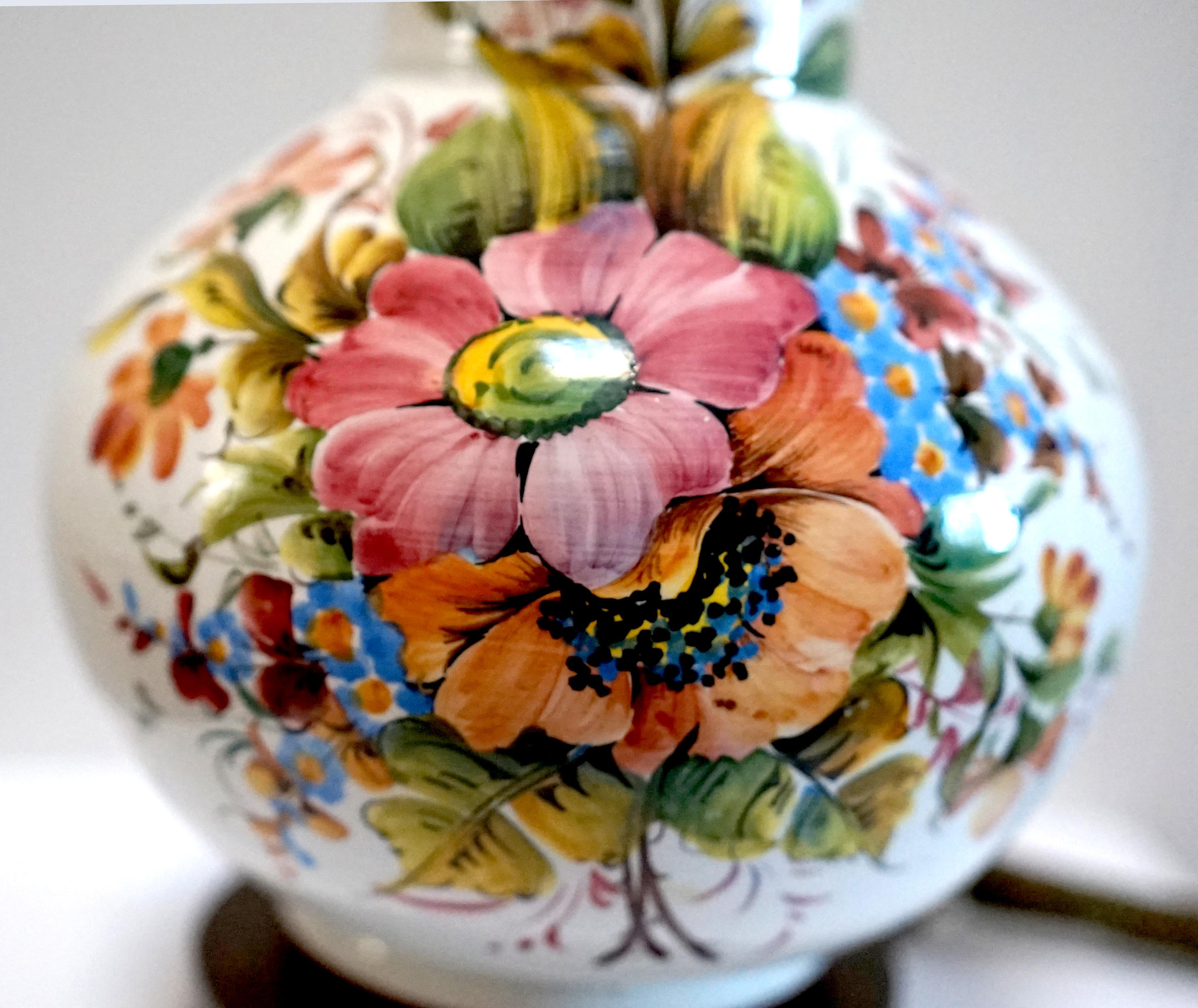 Céramique Lampe vase bouteille multicolore peinte à la main, style chinoiserie en vente