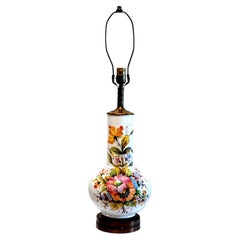 Vintage Hand Painted Chinoiserie White Ground Multicolor Floral Bottle Vase Lamp