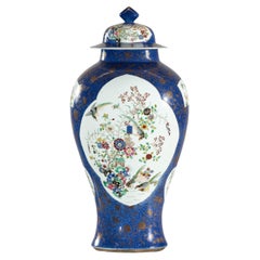 Vintage Hand-Painted Cobalt Blue Ginger Jar with Floral and Bird Motifs