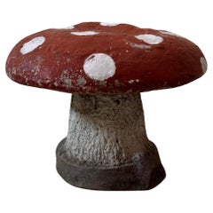 Vintage Hand-Painted Concrete Garden Mushroom Statue