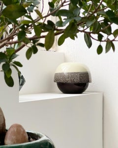 Vintage hand painted cream white and brown ceramic vase, made in italy, 1970s