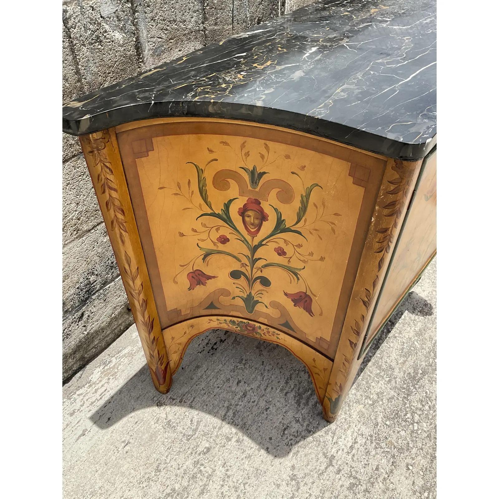 Vintage Hand Painted Credenza With Stone Top 5