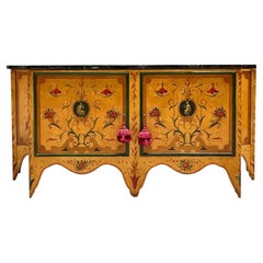 Vintage Hand Painted Credenza With Stone Top