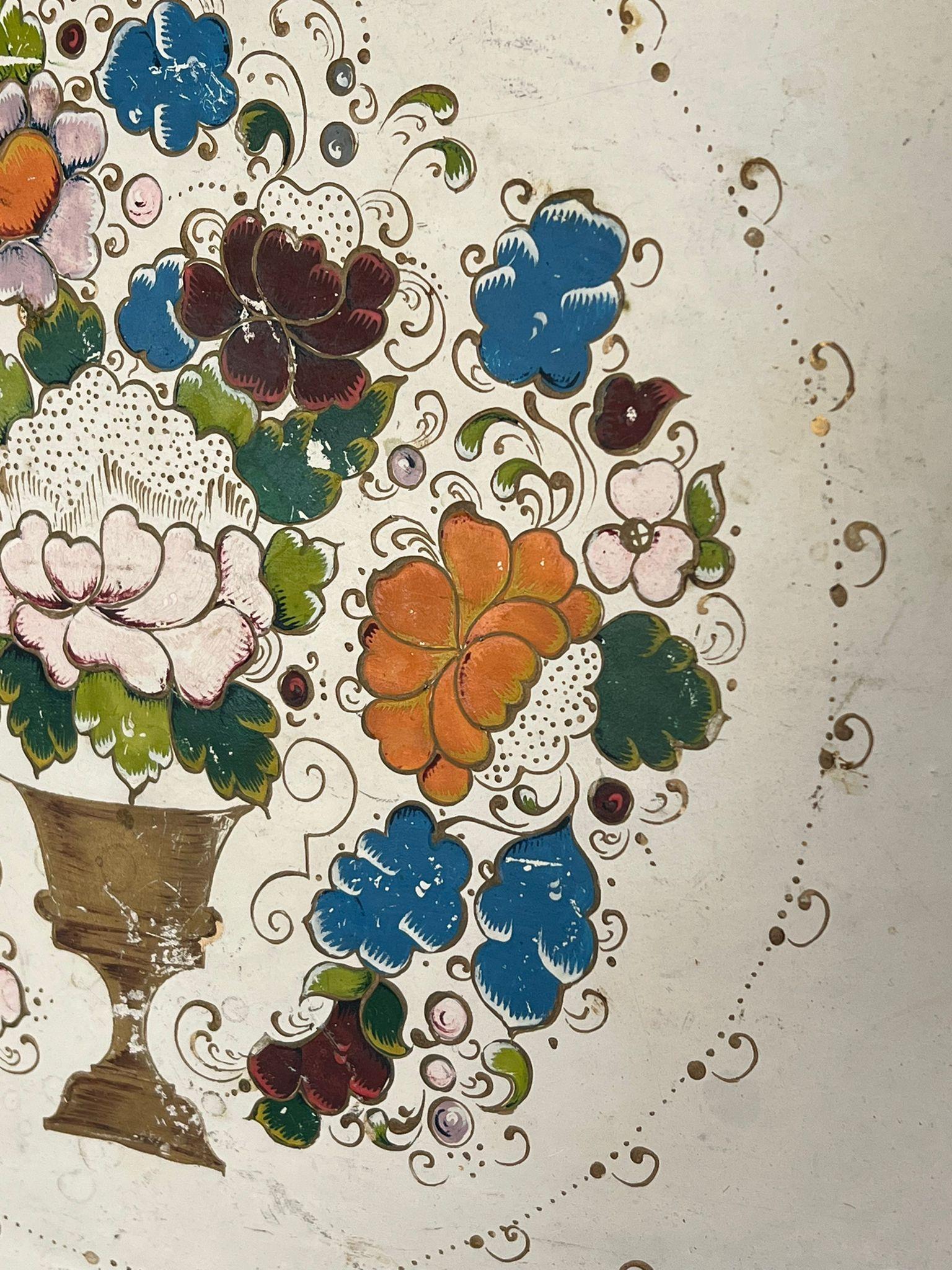 Bandeja de servir decorativa vintage pintada a mano. en venta 3