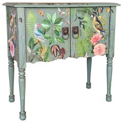 Vintage Hand-Painted 
Decoupaged Botanical Jungle Cabinet Mixed Media Art