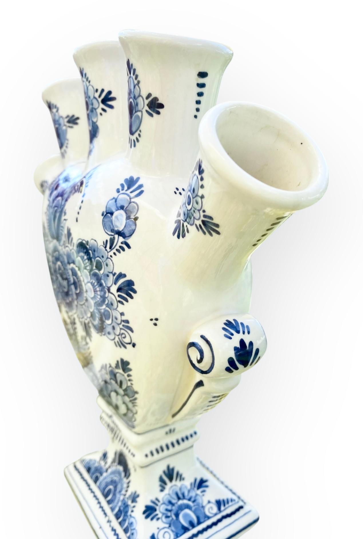 Vintage Hand Painted Delft Five Spout Tulipiere Vase For Sale 4