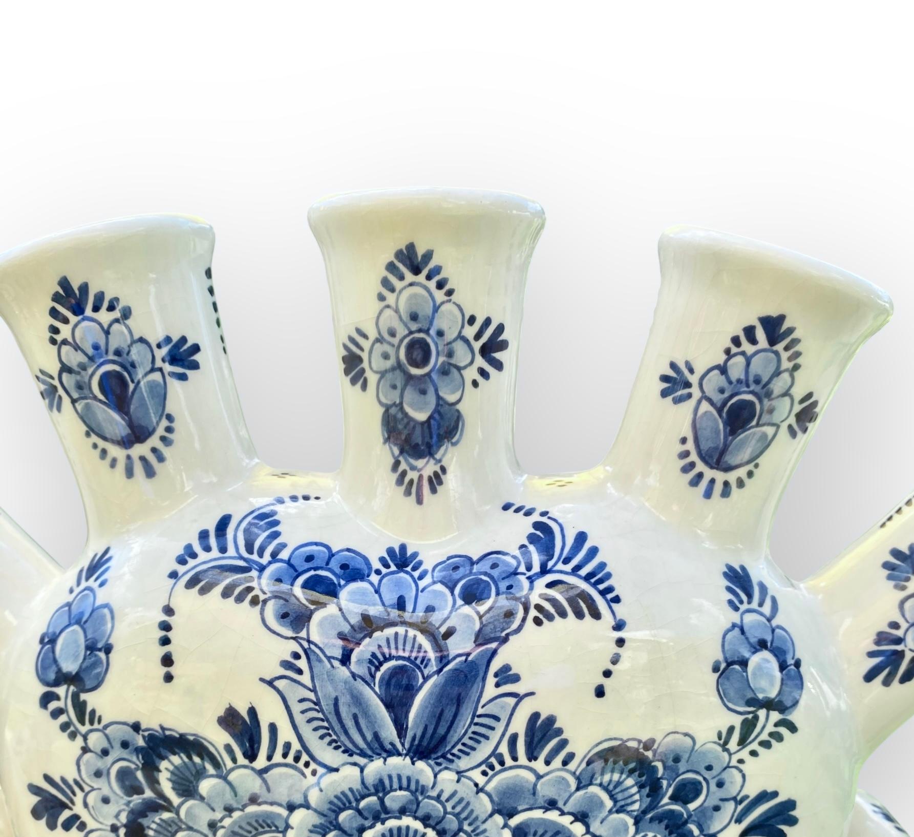 Vintage Hand Painted Delft Five Spout Tulipiere Vase For Sale 5